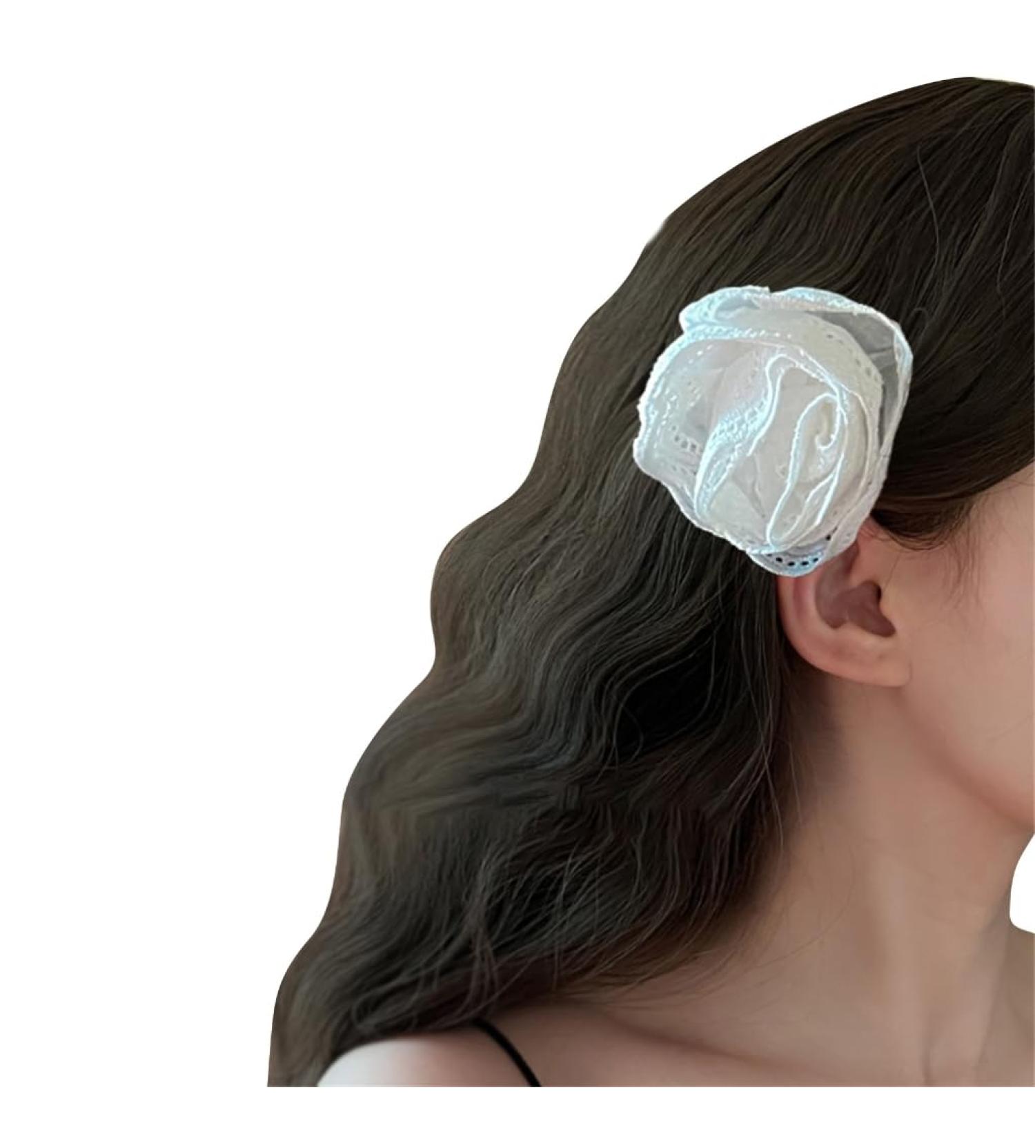 hgnxa Girls Flower Hair Clip Sweet Handmade Cute Hair Duckbill Clip Headwear Hair Accessories for Women Girls White - Buy Online on GoSupps.com