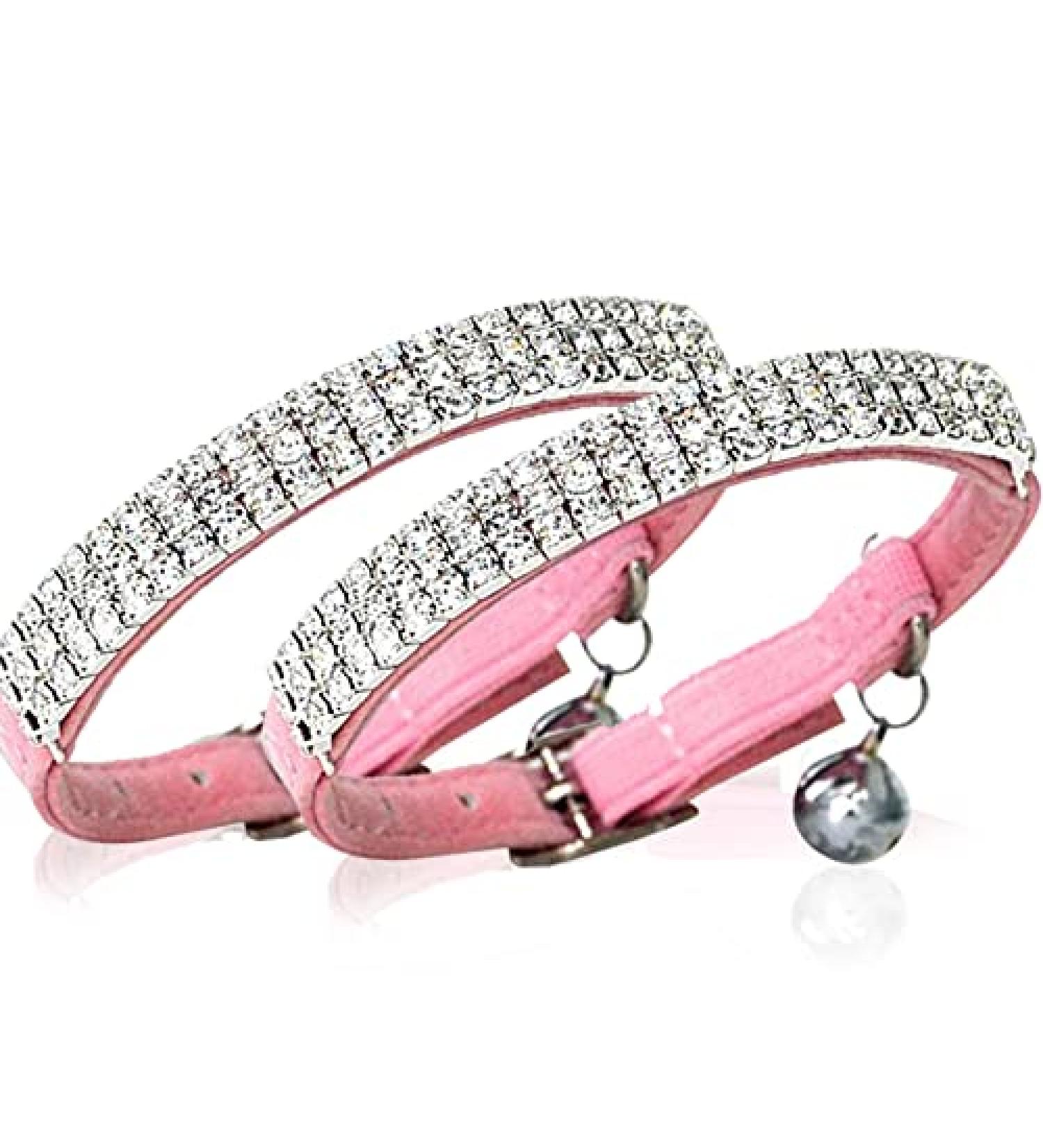 Buy Chukchi Cat Collar - Soft Velvet Adjustable Pink Glittering Stones & Bells - 27.9 cm for Small Dogs & Cats (2 Pieces) - Buy Online on GoSupps.com