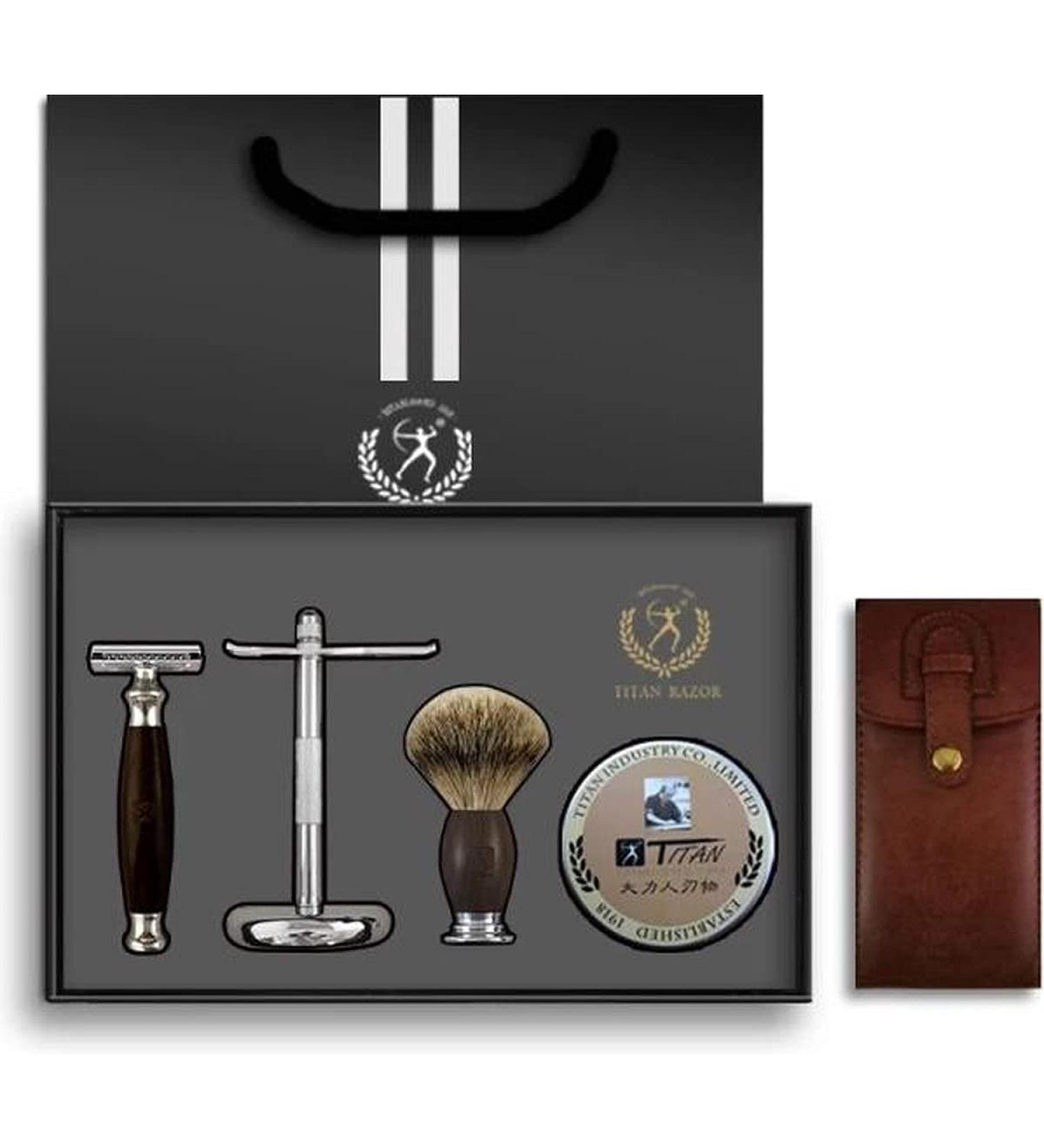 Japan Vintage Hairdressing Set | Chopped Throat Razor & Luxury Shaving Brush - Natural Cowhide & Honpaste - Buy Online on GoSupps.com