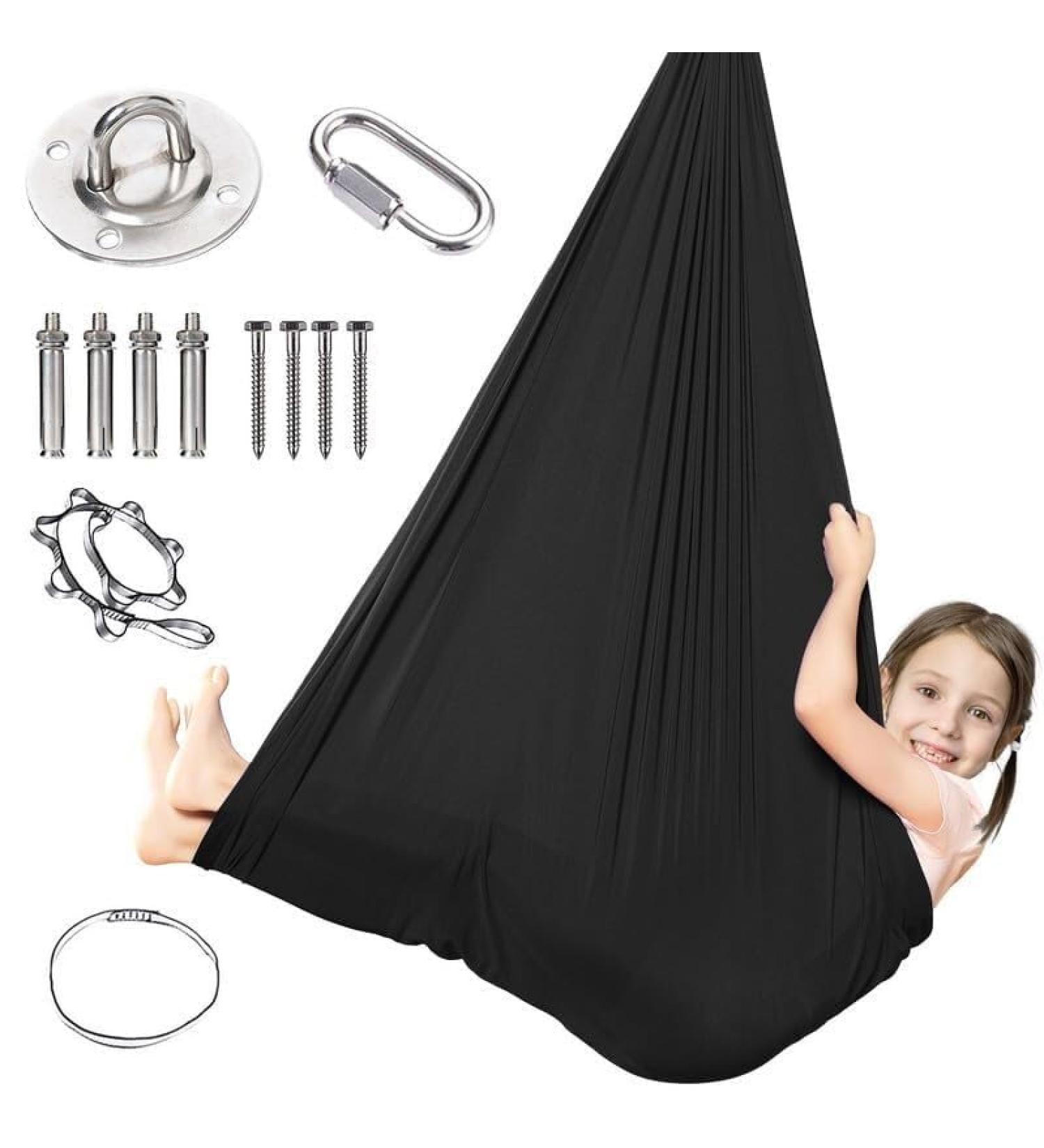 Ssimoo stretchy sensory full body sock full body wrap stretchy breathable body sox for stress relief for children adults autism anxiety self -control 100x280cm/39x110in black