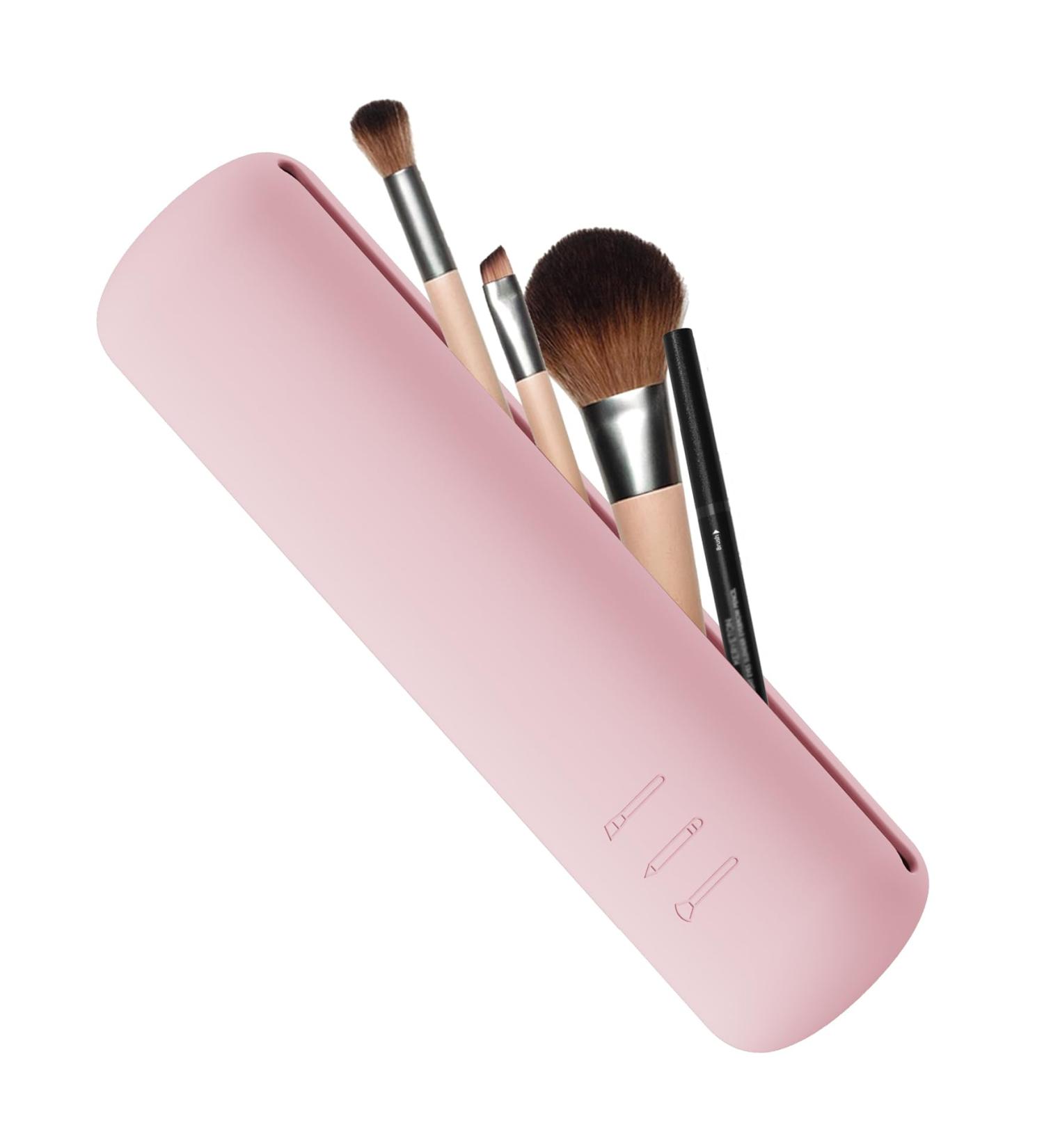 FVION Makeup Brush Holder - Silicone Cosmetic Bag & Portable Organizer for Travel (Pink) | Shop Now - Buy Online on GoSupps.com