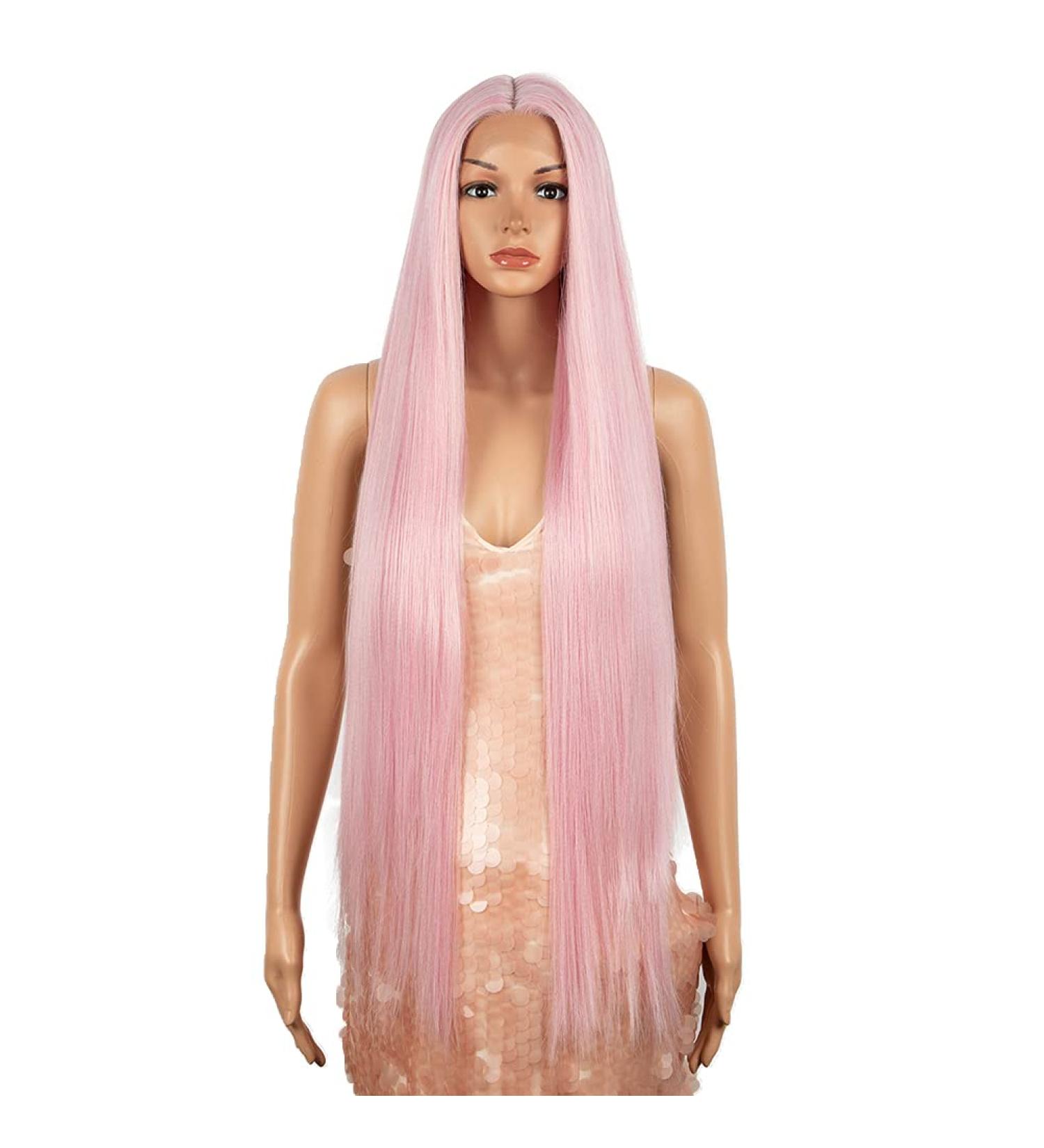 Style Icon 38â Super Long Straight Wigs Lace Front Wigs 6â Deeper Middle Part Lace Hairline Pink Wig (38"  PINK15) 38" PINK15 - Buy Online on GoSupps.com