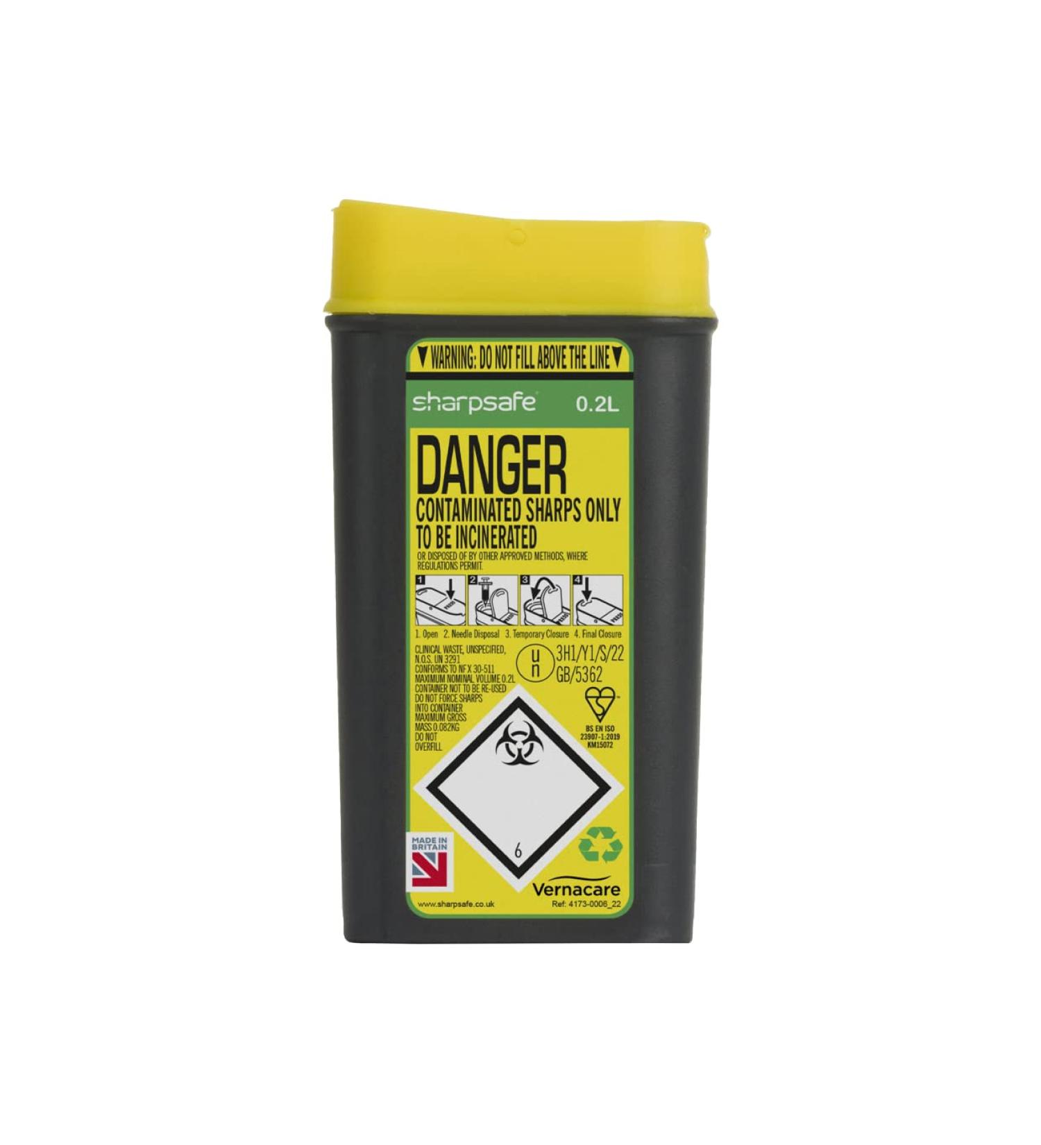 Sharpsafe 0.2 Litre 5th Generation Yellow/Grey -Sharps Bin Clinical Waste Disposal