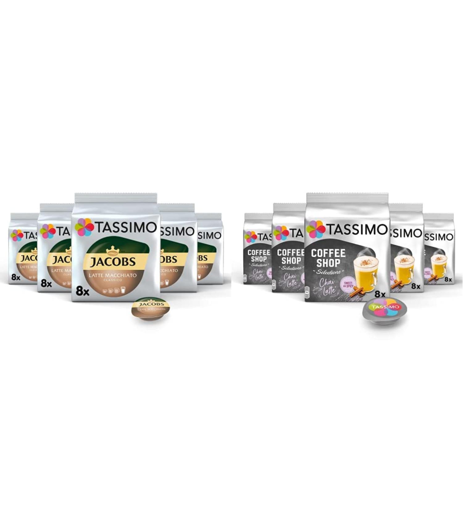 Tassimo Jacobs Latte Macchiato Classico & Chai Latte Bundle | 40 Coffee & Tea Capsules - International Shipping Available - Buy Online on GoSupps.com