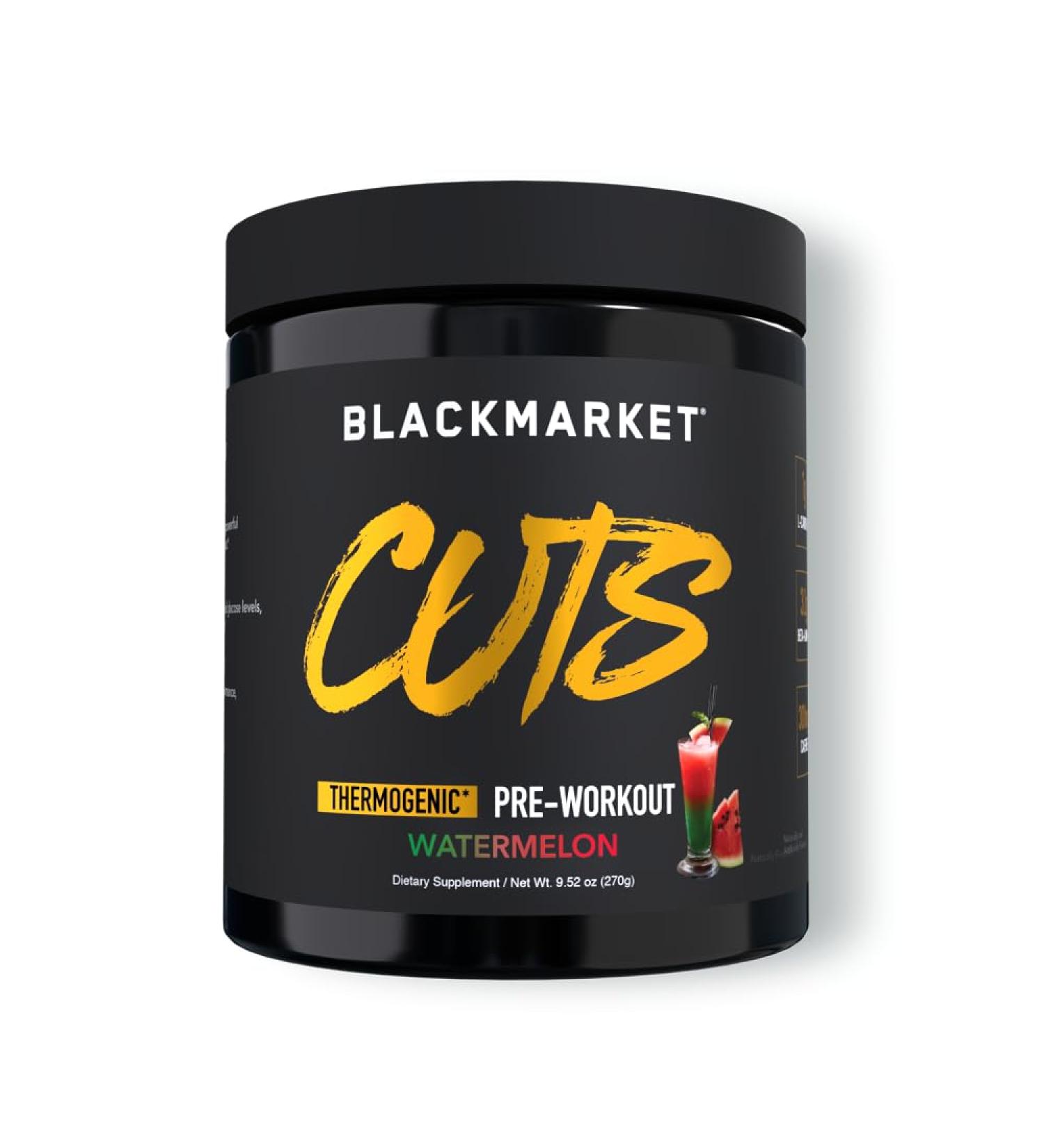 BLACKMARKET CUTS Pre Workout - Flavored Energy Powdered Drink Mix for Men & Women, Great for Muscle Definition, Thermogenic, Creatine Free (Watermelon, 30 Servings) - Buy Online on GoSupps.com