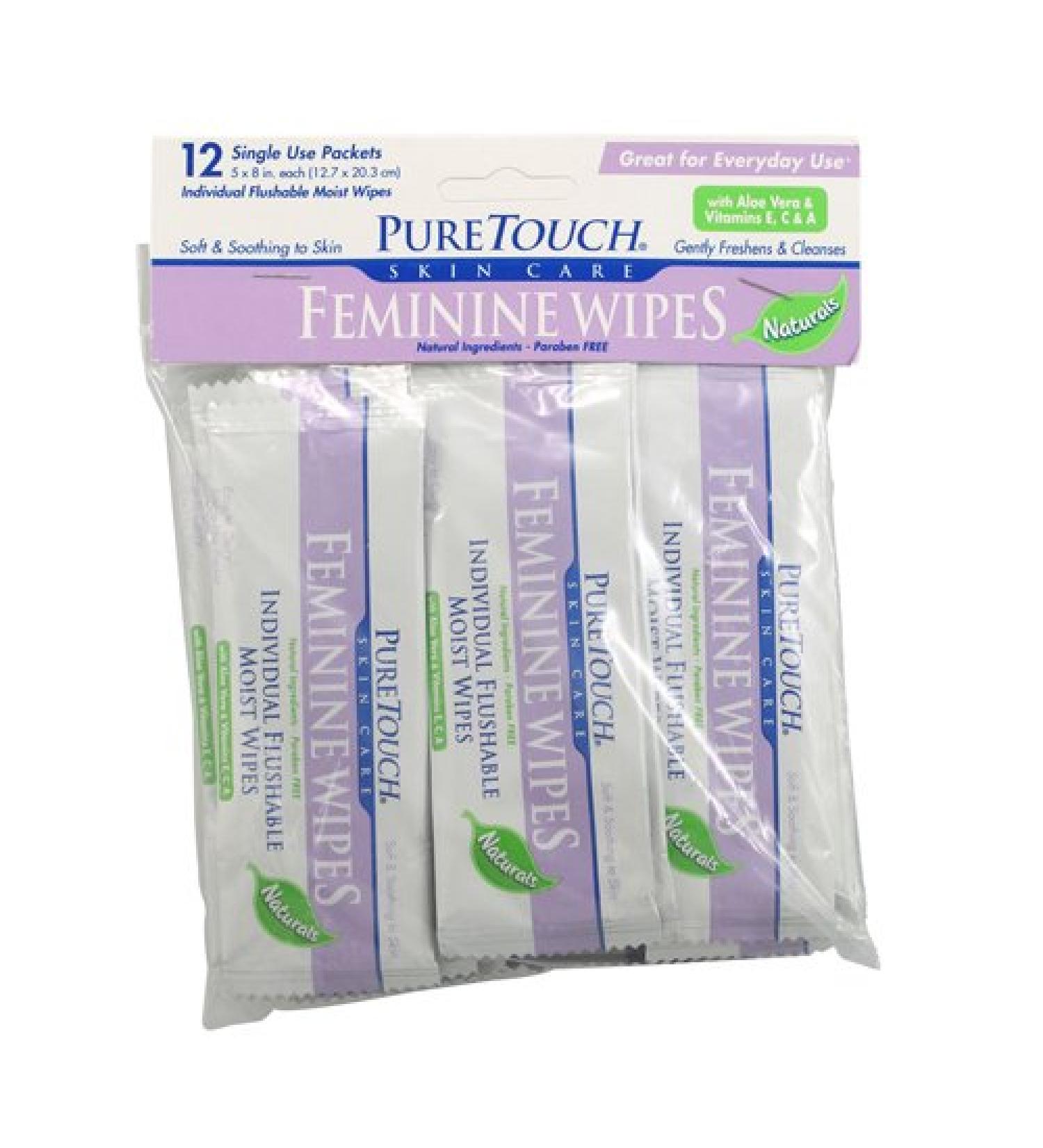 Puretouch Skin Care Individual Flushable Moist Feminine Wipes 12 Count