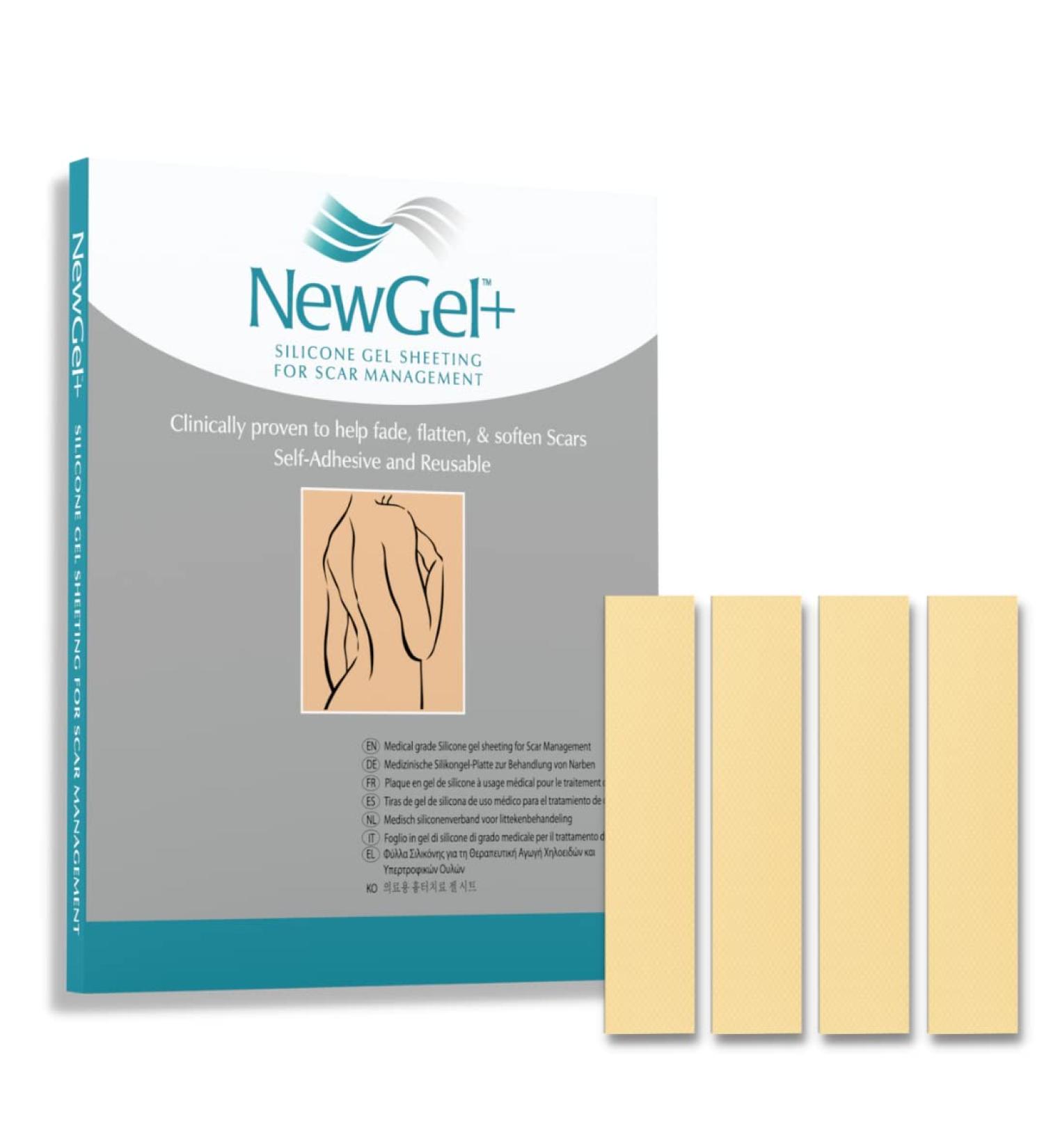 NewGel+ Silicone Scar Treatment Sheeting 4 Count - Reusable for Surgery, Injury, Keloids, Burns, Acne - Beige 1x6 Inch Sheets - Buy Online on GoSupps.com