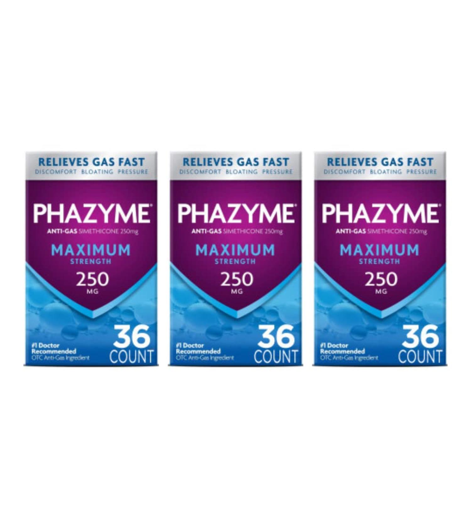 Phazyme Maximum Strength Gas and Bloating Relief | 250 mg Simethicone | 36 Fast GELS | Pack of 3 36 Count (Pack of 3) - Buy Online on GoSupps.com