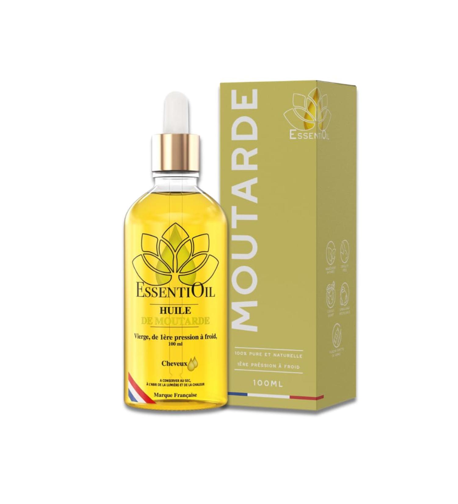 ESSENTIOIL Mustard Oil - 100% pure and natural - Care for dry brittle and dull hair - 100mL glass bottle - Pipette - French brand - Buy Online on GoSupps.com