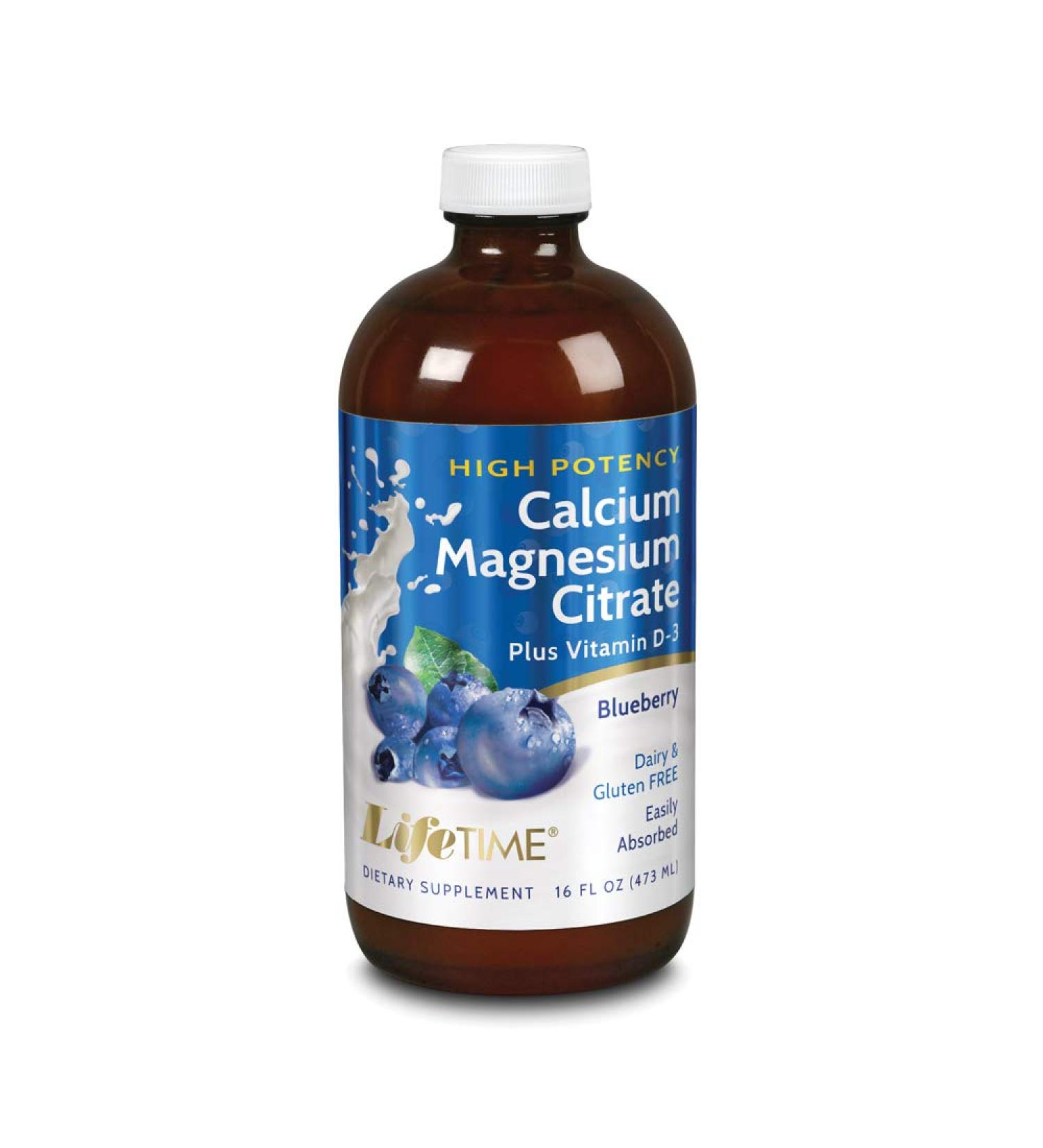 LifeTime High Potency Calcium Magnesium Citrate with Vitamin D3 - Blueberry Flavor, 16 fl oz - Buy Online on GoSupps.com