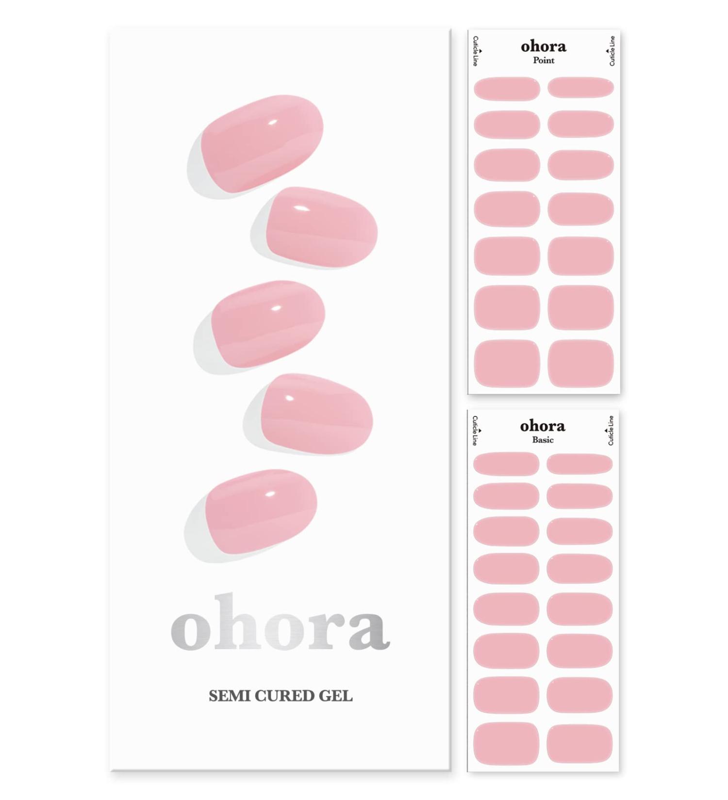 ohora Semi Cured Gel Nail Strips in Cream Pink - Salon-Quality, Long Lasting, Easy to Apply & Remove - Includes Prep Pads, Nail File & Wooden Stick - Buy Online on GoSupps.com
