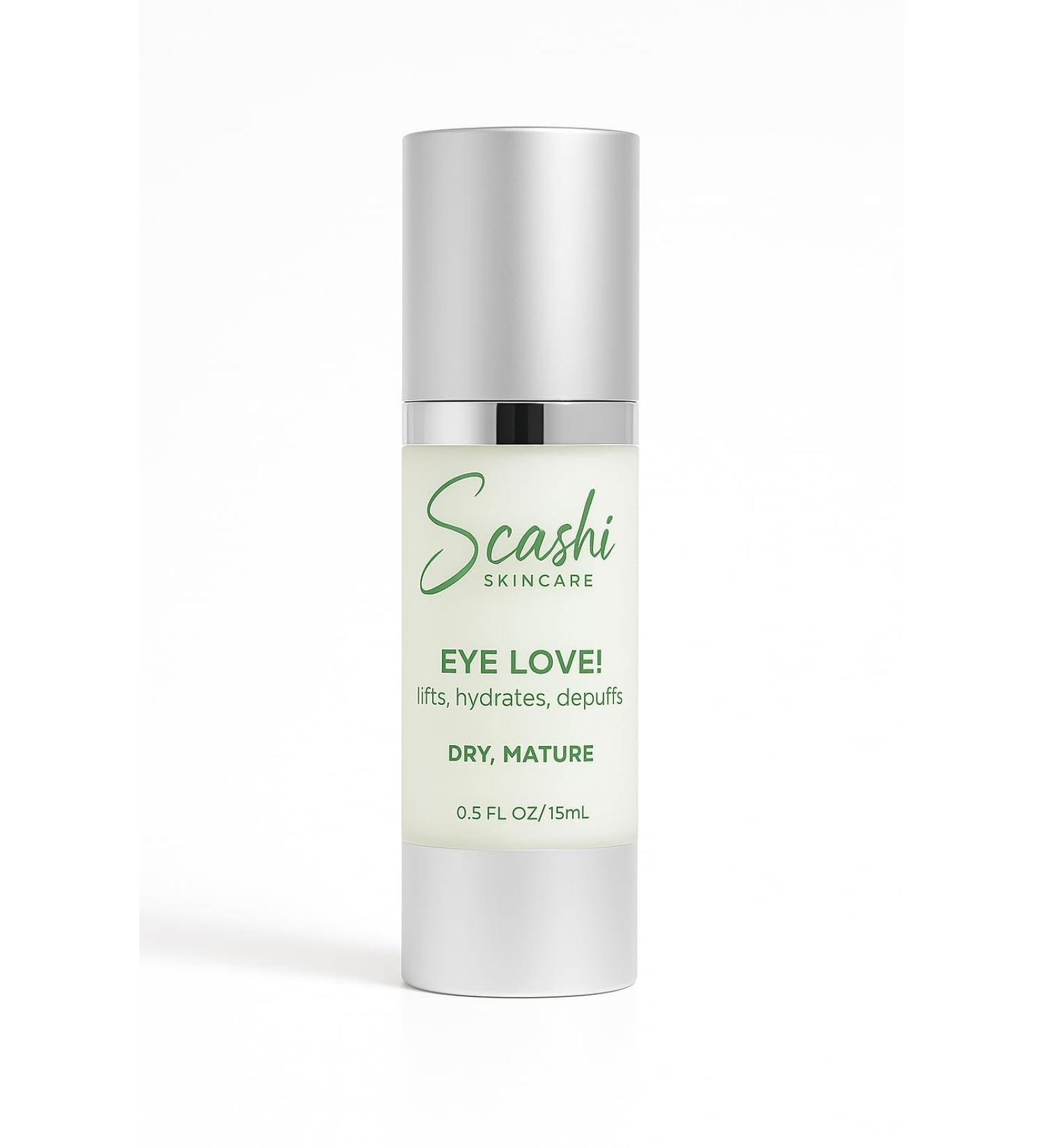 Scashi Skincare EYE LOVE! - All Skin Types. Lifts Hydrates & Depuffs. Includes a combination of Peptides CO-Q 10 Vitamin K and Mushroom Extract. (1 fl oz 30 ml). - Buy Online on GoSupps.com