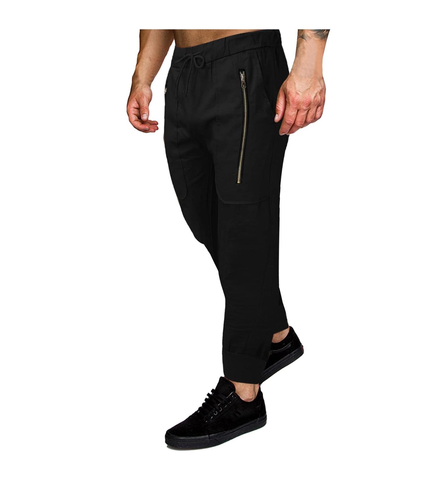 Ronony Men's Long Cargo Pants - Regular Fit Leisure & Hiking Trousers with Pockets - Stylish Outdoor Pants - M001 #Black - Buy Online on GoSupps.com