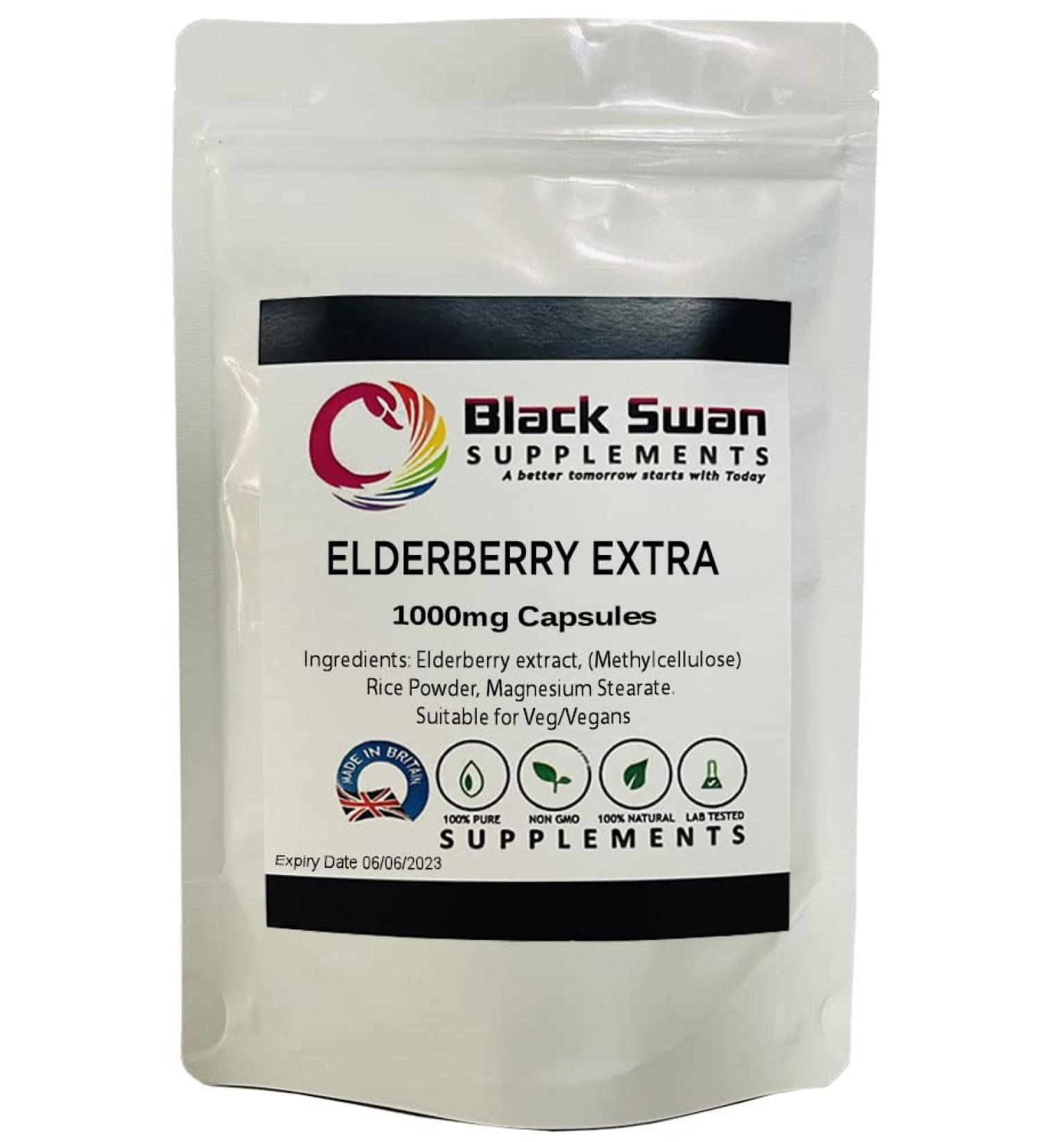 Black Swan Elderberry Extract 1000MG Cap (Veg) - Folk Medicine - High in Nutrients - Immune Booster Wight Loss - with Anti-Aging Properties - Vitamins C - A (120 Caps) - Buy Online on GoSupps.com