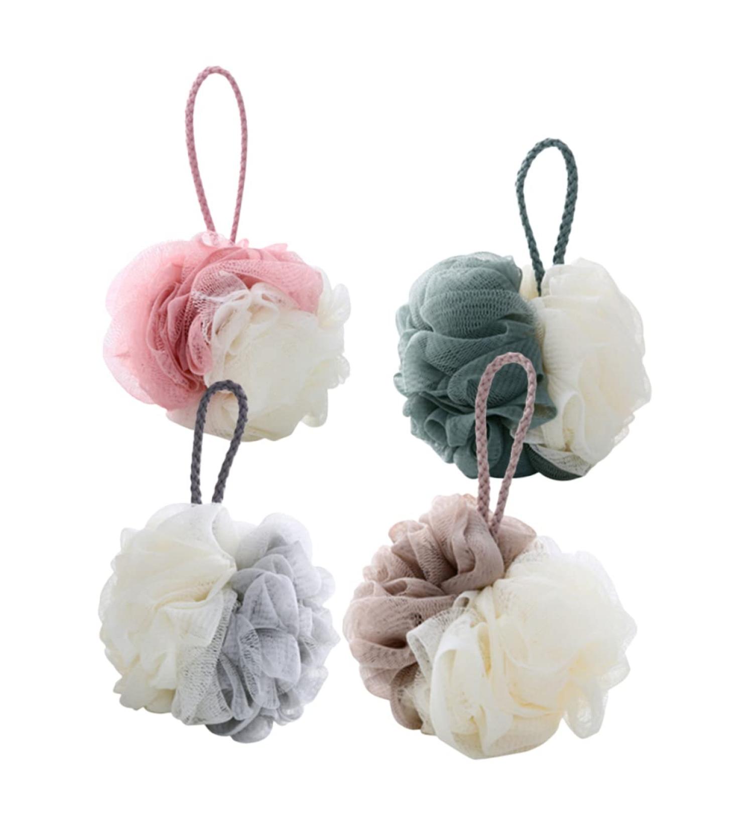 Zerodeko 4 Pcs Bath Sponge Body Powder Puff Shower Loufah Sponge | Large Bath Ball Skincare Tools for Shower | Double Color Bath Ball Pouf Net - 12.5X12.5cm - Buy Online on GoSupps.com