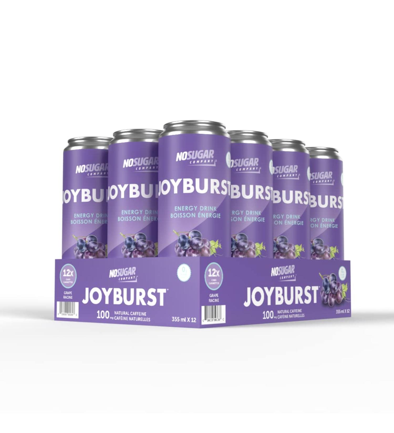 No Sugar Joyburst Energy Drink - 0 Calorie 0 Sugar Low carb drink Sugar Free Energy Drink with Natural Caffeine Hint of Sweetness and Refreshing Sparkling Water (12 count Grape) Grape 355 ml (Pack of 12) - Buy Online on GoSupps.com