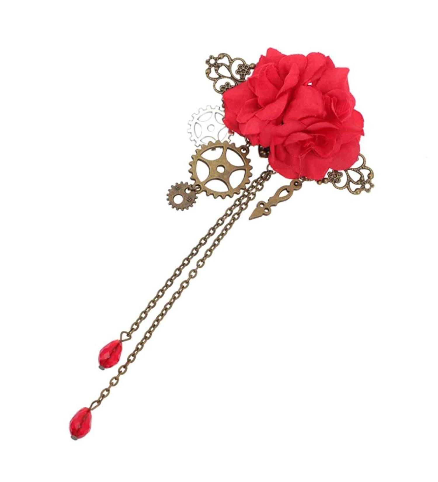 Steampunk Hair Clip Vintage Gothic Flower Hairpins Gothic Hair Clip Punk Hair Barrettes Cosplay Costume Hair Accessories for Women red - Buy Online on GoSupps.com