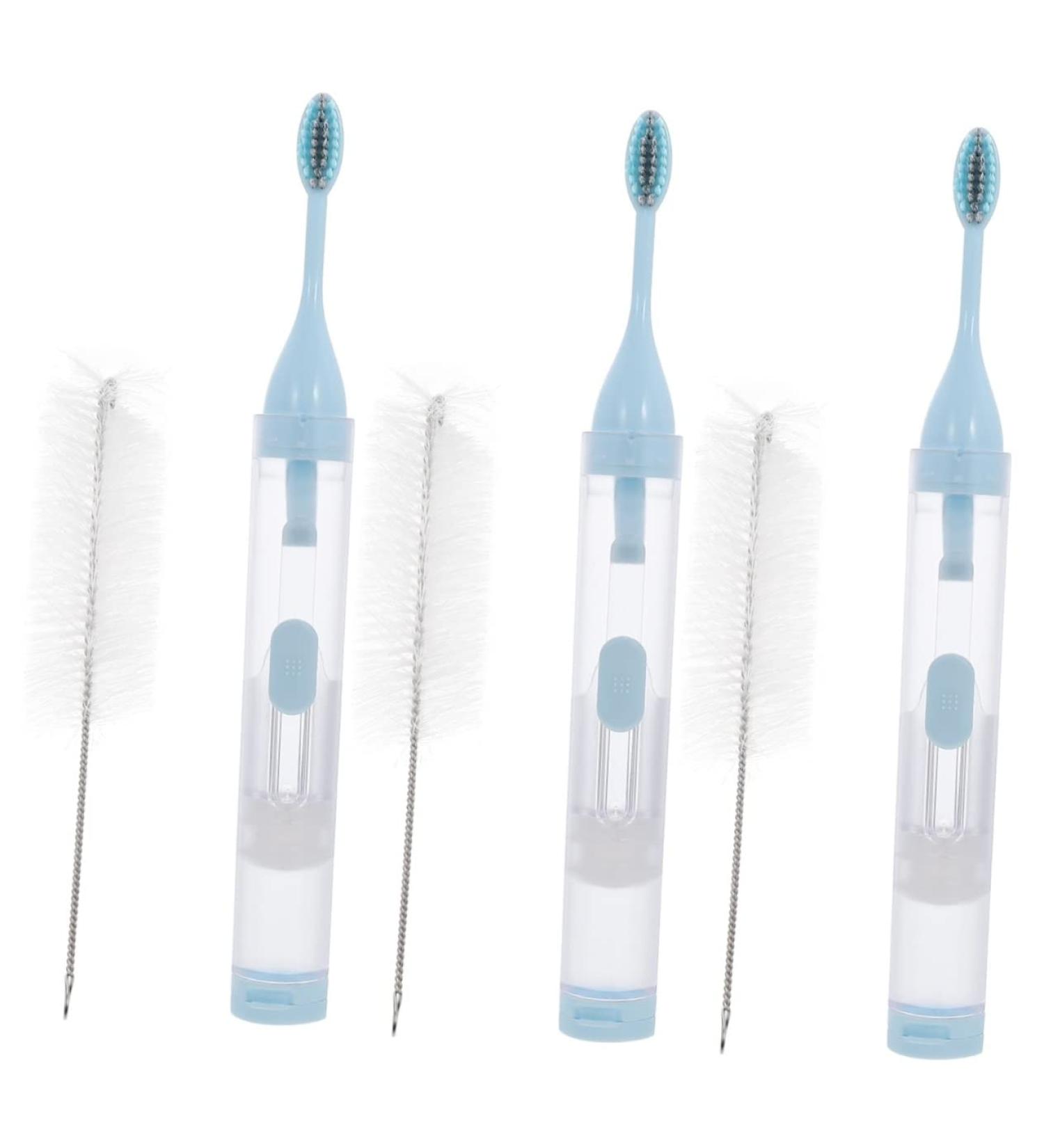 3ST Portable Travel Toothbrush Set - Merlan Ortho Mini Toothbrush & Toothpaste for Home & Travel (1 Pack Blue) - Buy Online on GoSupps.com
