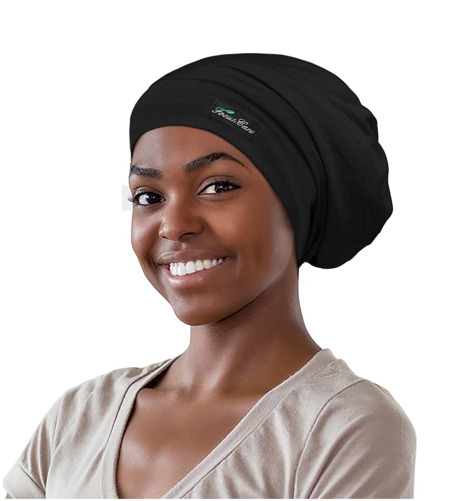 Adjustable Satin Lined Sleep Cap for Curly Hair | Extra Large Women's One Size | Black Comfortable & Stylish Nighttime Hair Care - Buy Online on GoSupps.com