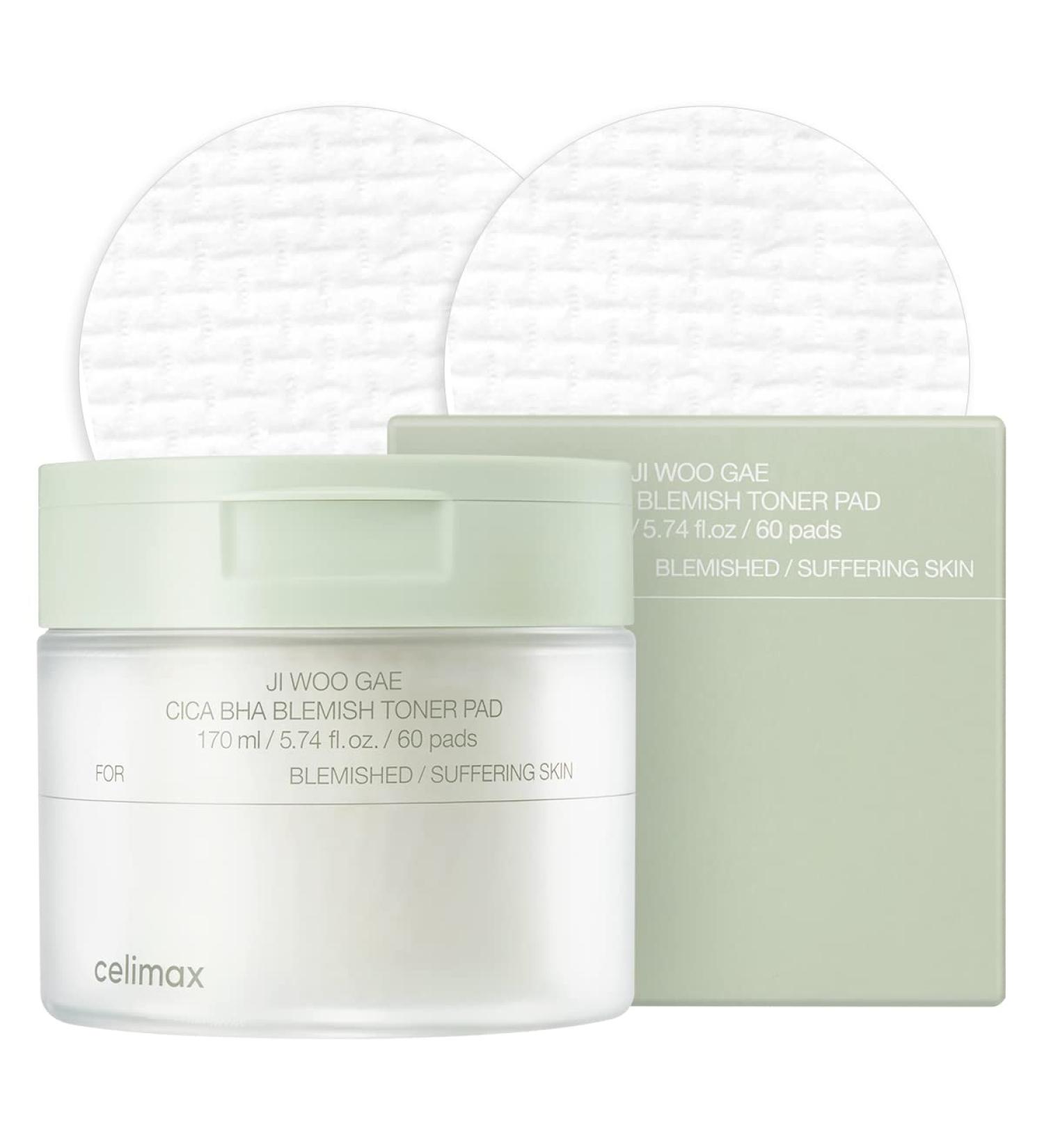Celimax Ji.Woo.Gae Cica BHA Blemish Toner Pad - Acne-Fighting Toner with Centella Asiatica Extract - 60 Pads - Buy Online on GoSupps.com