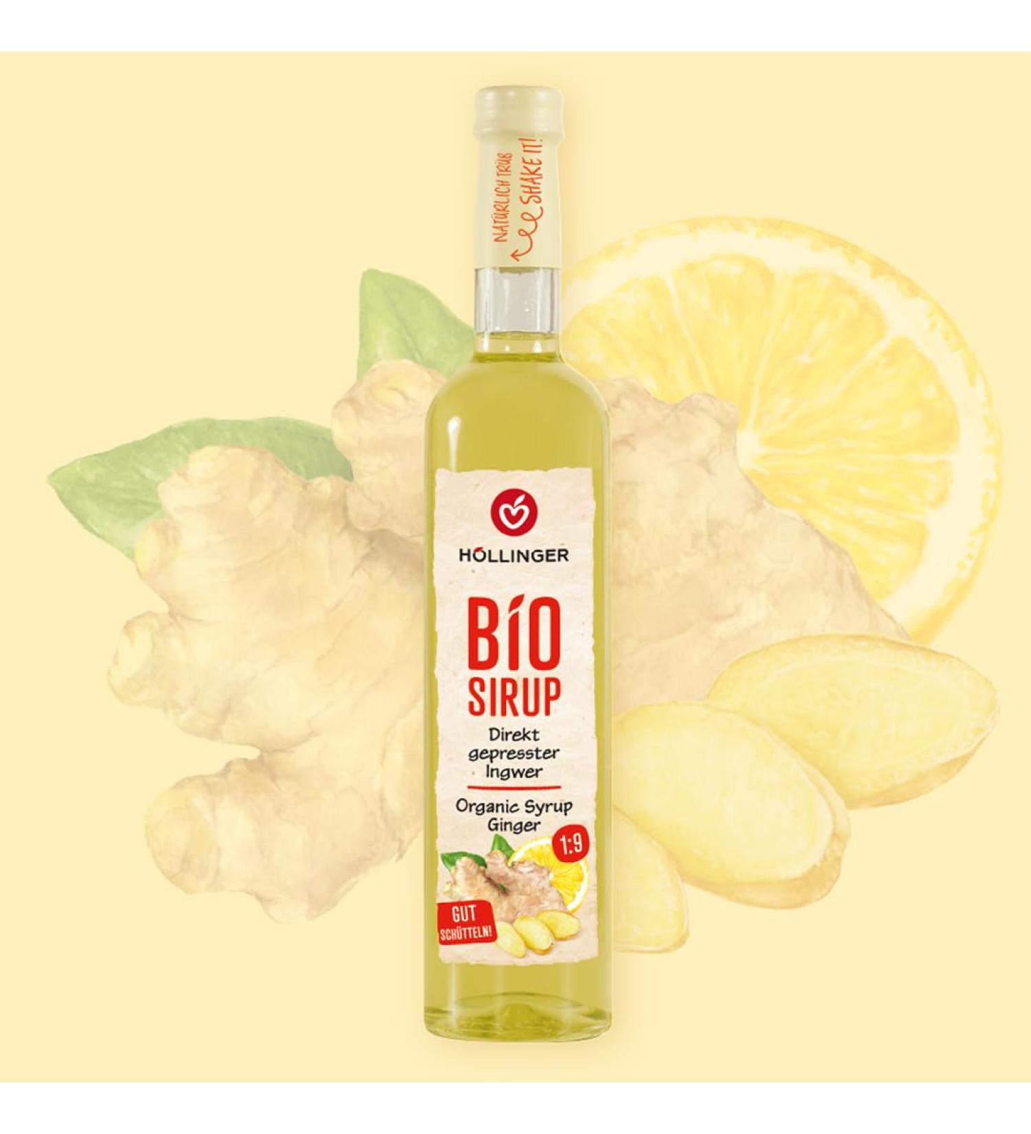 Höllinger Bio Ginger Syrup - Vegan, Glass Bottle 3x500ml - Fiery Spicy