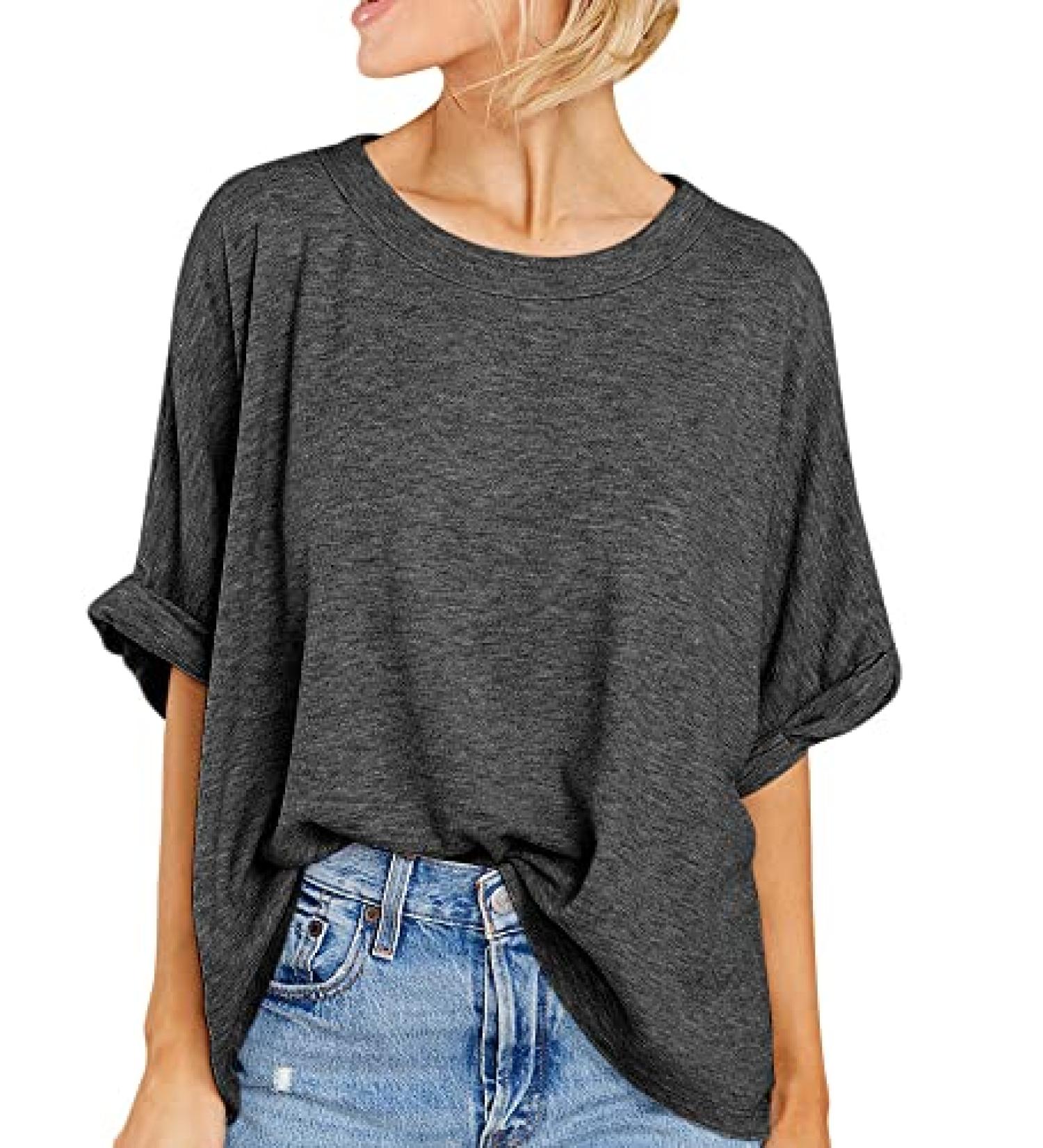 Dark Grey Oversized Women's Summer Tee - Casual Loose Fit Short Sleeve T-Shirt - Buy Online on GoSupps.com