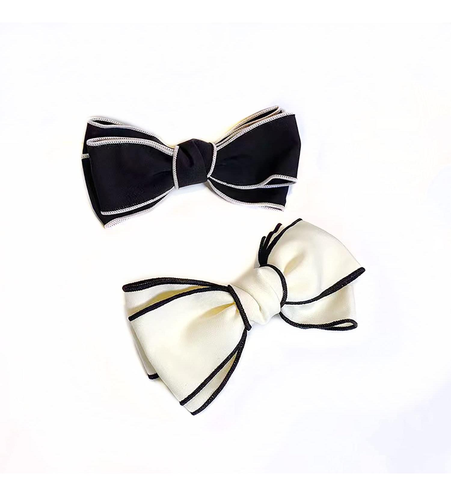Rugelyss 2 PCS Hand-made Grosgrain Ribbon Black & White Hair Bows Spring Clip Hair Accessories for Girls & Women - Buy Online on GoSupps.com