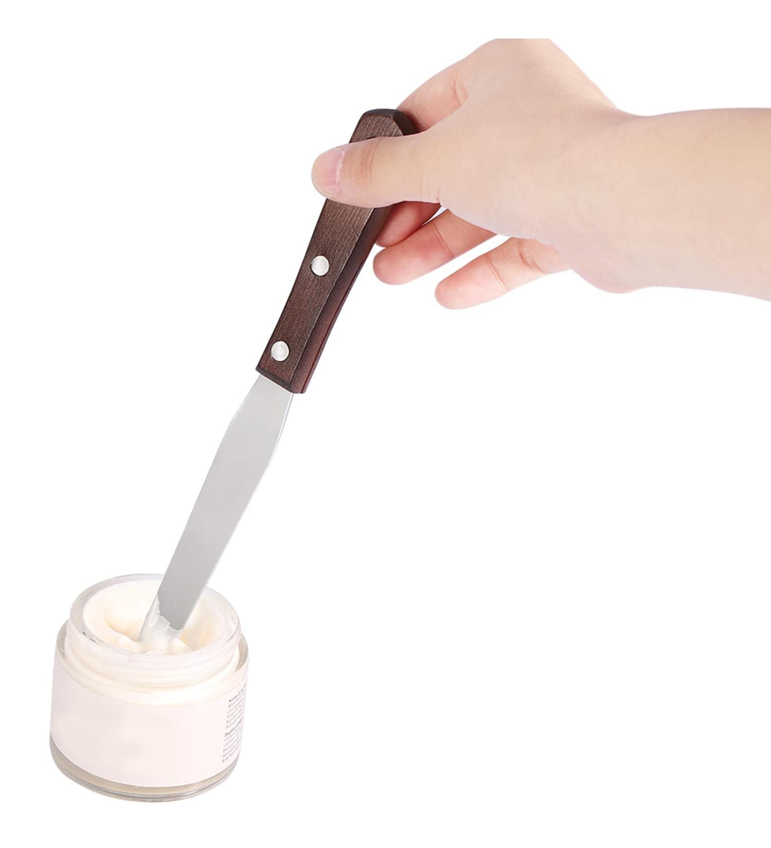 Premium Stainless Steel Spatula with Wooden Handle - 2cm Wide 18.6cm Long Wax Mixing Applicator - Buy Online on GoSupps.com