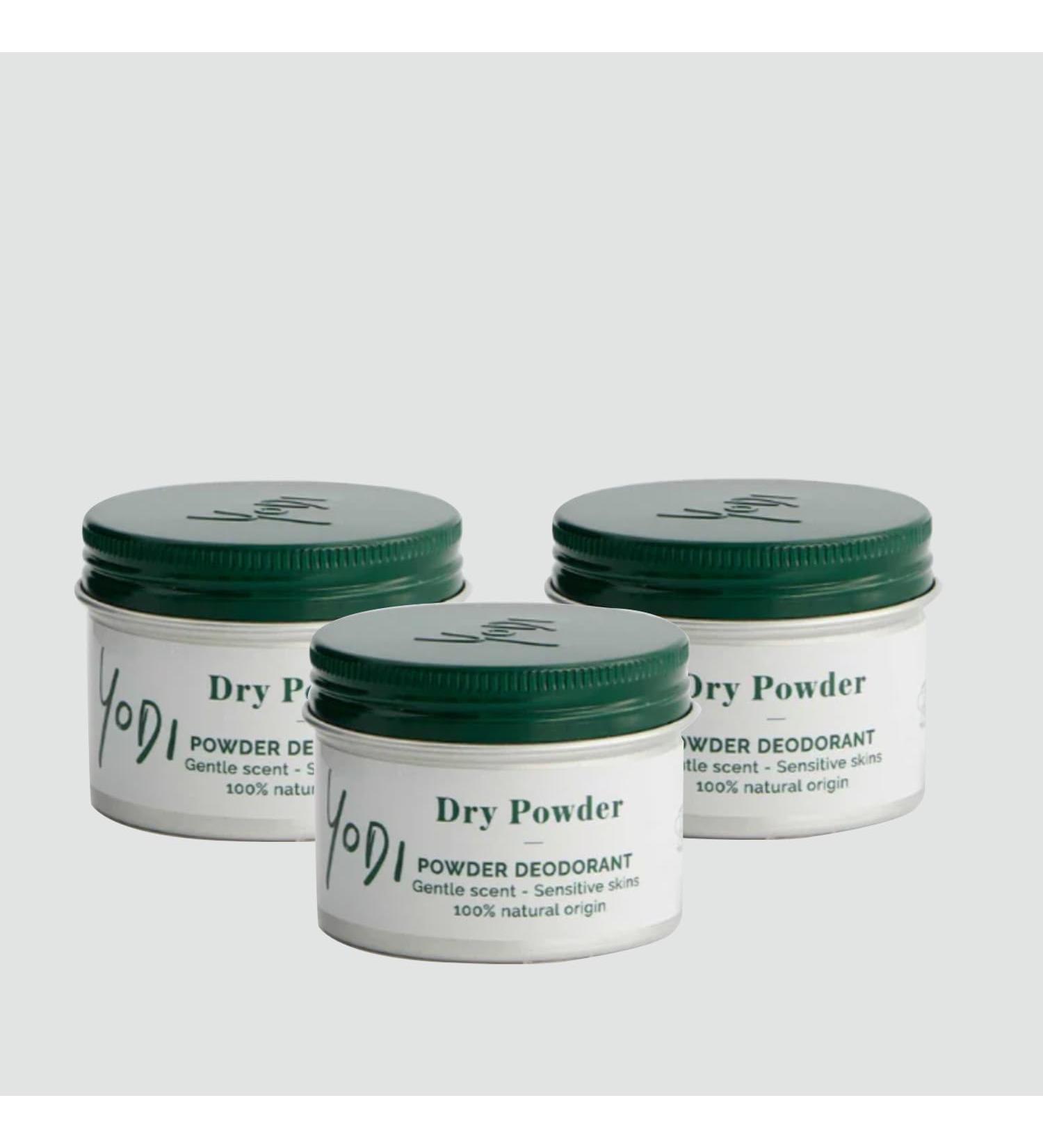 YODI - TRIO Deodorant Dry Powder - Prebiotic, Probiotic & Vitamin E - Anti-Odor & Antibacterial - Patented Powder - 100% Natural Origin - Vegan-Made In France - Sensitive Skin - 3x30g