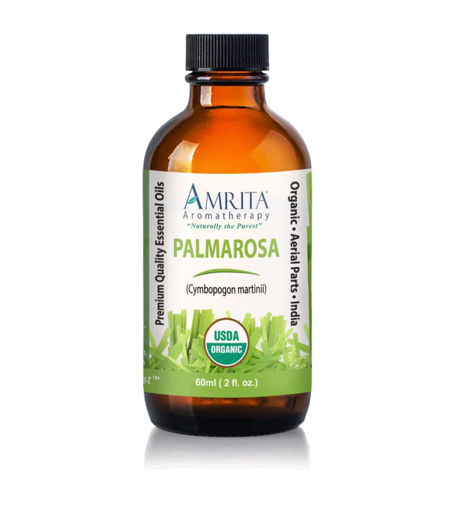 Amrita Aromatherapy: Organic Palmarosa Essential Oil 100% Pure Undiluted Cymbopogon martinii Therapeutic Grade Premium Quality Aromatherapy Oil Tested and Verified Size: 60mL (2 Fl. Oz.) - Buy Online on GoSupps.com