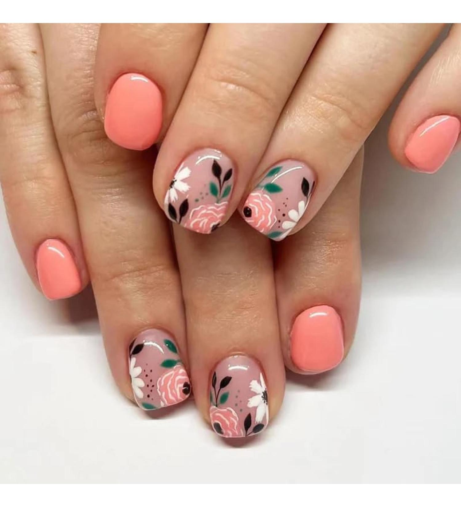 Press on Nails Acrylic Fake Nails with Design Full Cover False Nails Reusable Nail Kit with Nail Glue Adhesive Tabs Nail File Artificial Glue on Nails (red-orange color 30pcs) red-orange color 0.65 Ounce (Pack of 1)