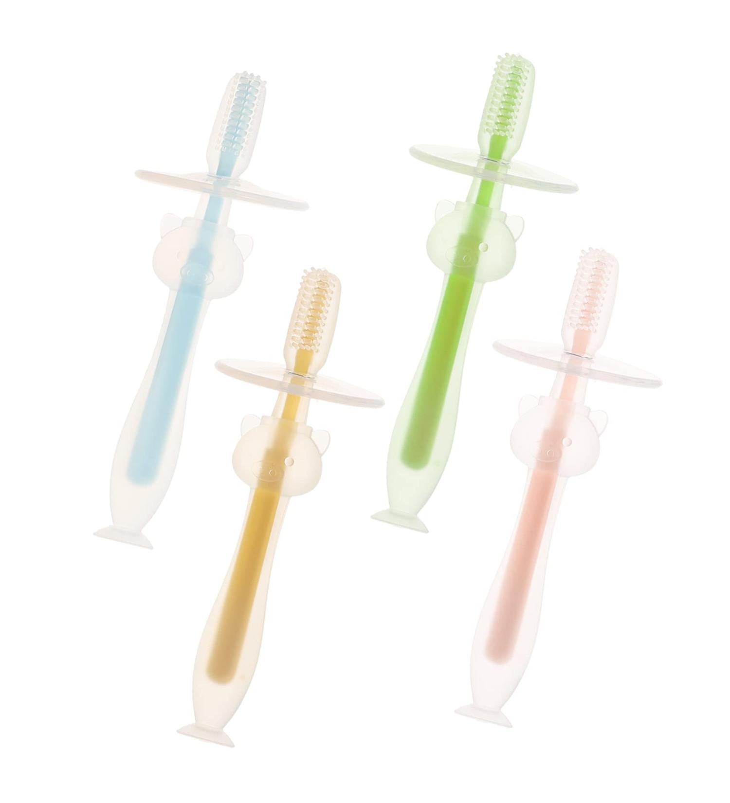 Minkissy 4-Piece Baby Toothbrush Set | Silicone Travel Toothbrush & Pet Toothbrush | Soft Fur Baby Mouth Cleaner for Newborns & Children - Buy Online on GoSupps.com