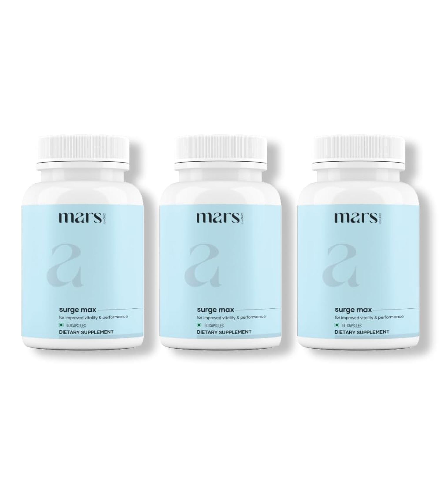 mars by GHC Natural Surge Max Capsules Enriched with Shilajit, Safed Musli and Gokshura for Enhanced Vitality and Overall Well-Being 60 Capsules (Pack of 3) - Buy Online on GoSupps.com