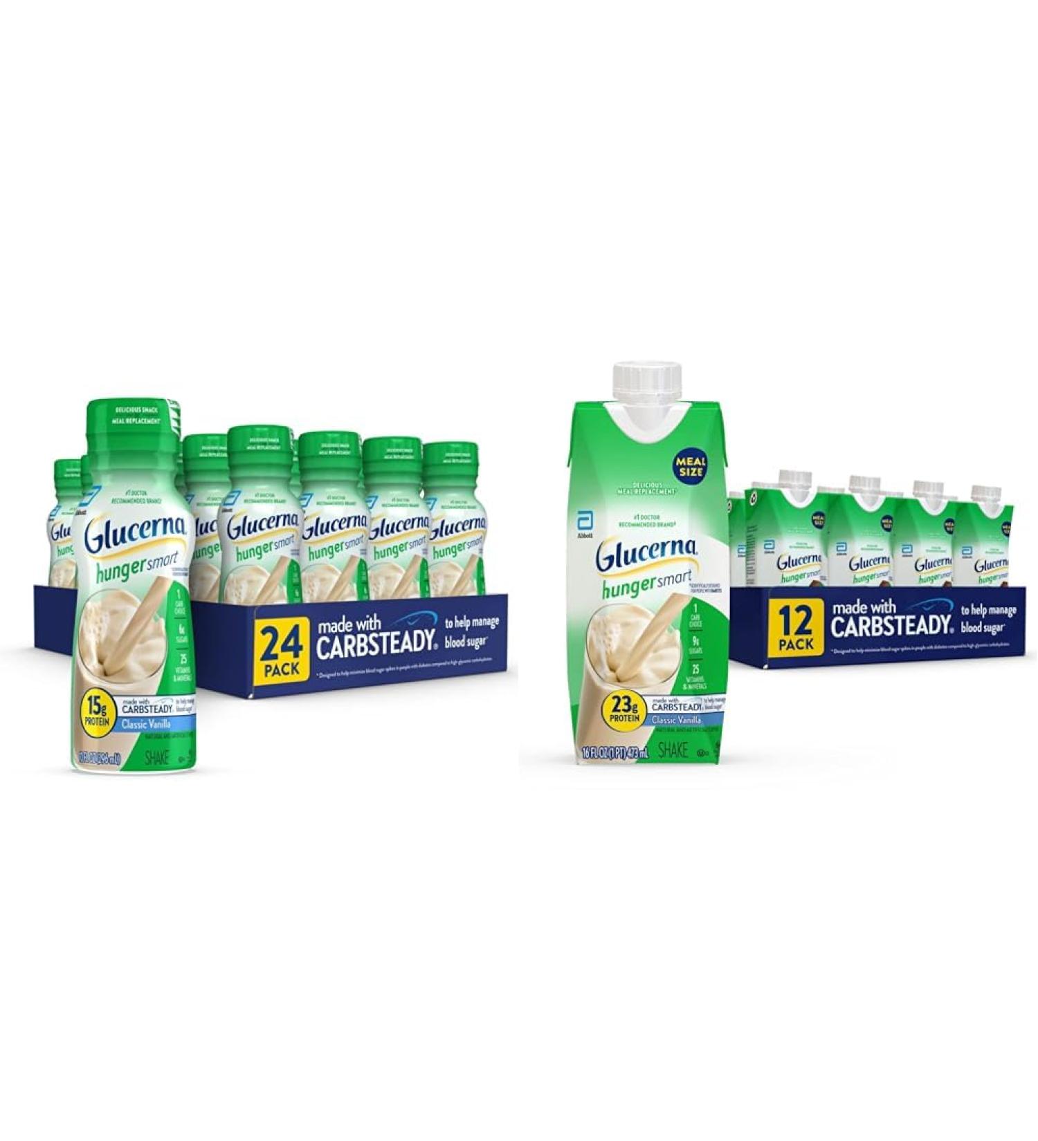 Glucerna Hunger Smart Shake Diabetic Drink Blood Sugar Management 15g Protein 180 Calories & Hunger Smart Meal Size Shake Diabetic Meal Replacement Blood Sugar Management - Buy Online on GoSupps.com