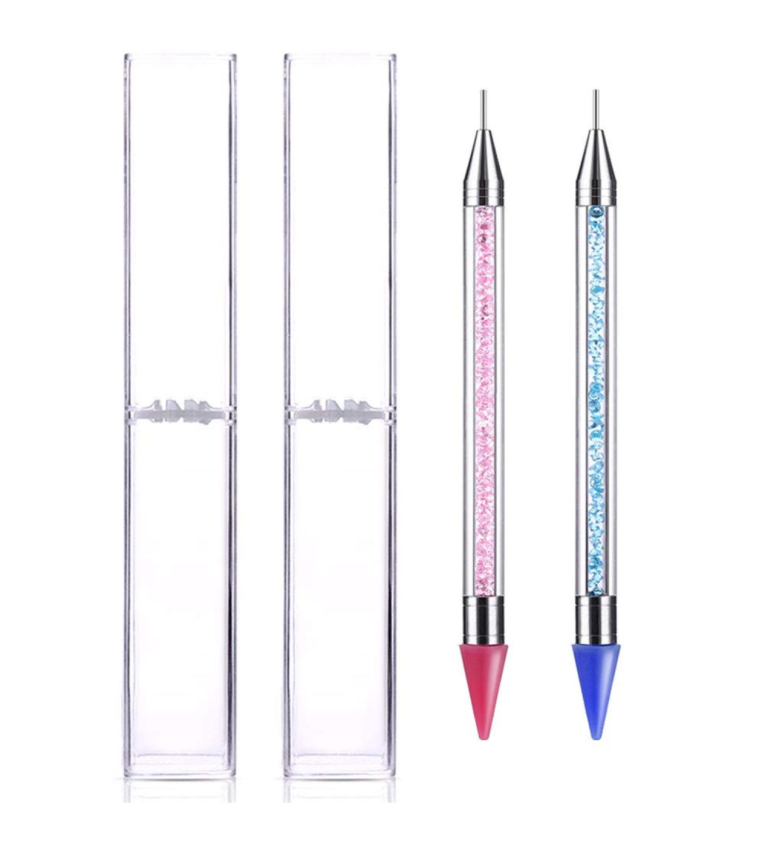 Dual-Ended Nail Rhinestone Picker Set - Onwon 2 Pcs Wax Silicone Tip Pencil & Dotting Pen with Acrylic Handle for Manicure Nail Art - Pink & Blue - Buy Online on GoSupps.com