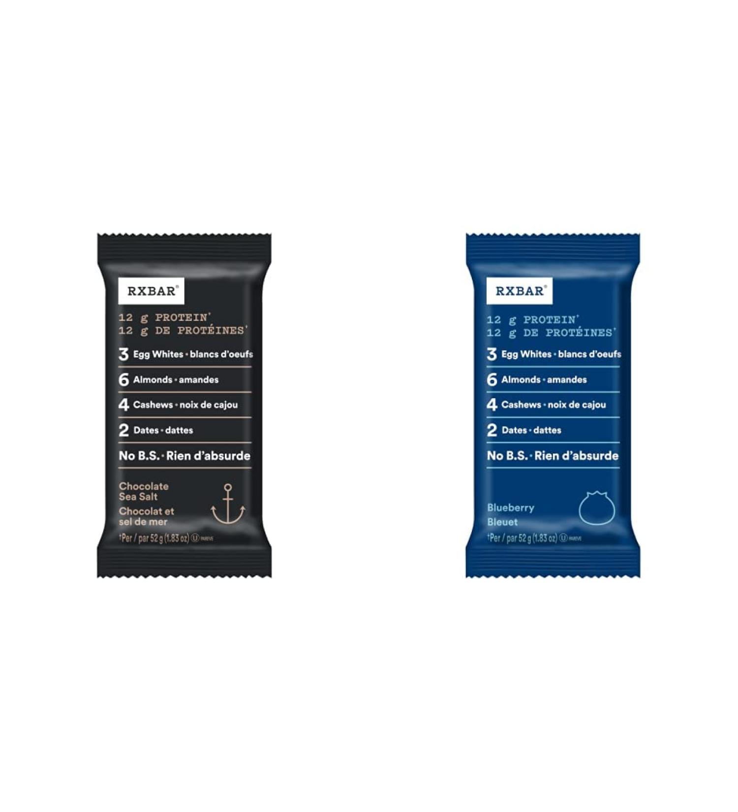 RXBAR Protein Bar Chocolate Sea Salt and RXBAR Protein Bar Blueberry | 24x52g (2 Packs of 12) Bar + Protein Bar Blueberry - Buy Online on GoSupps.com