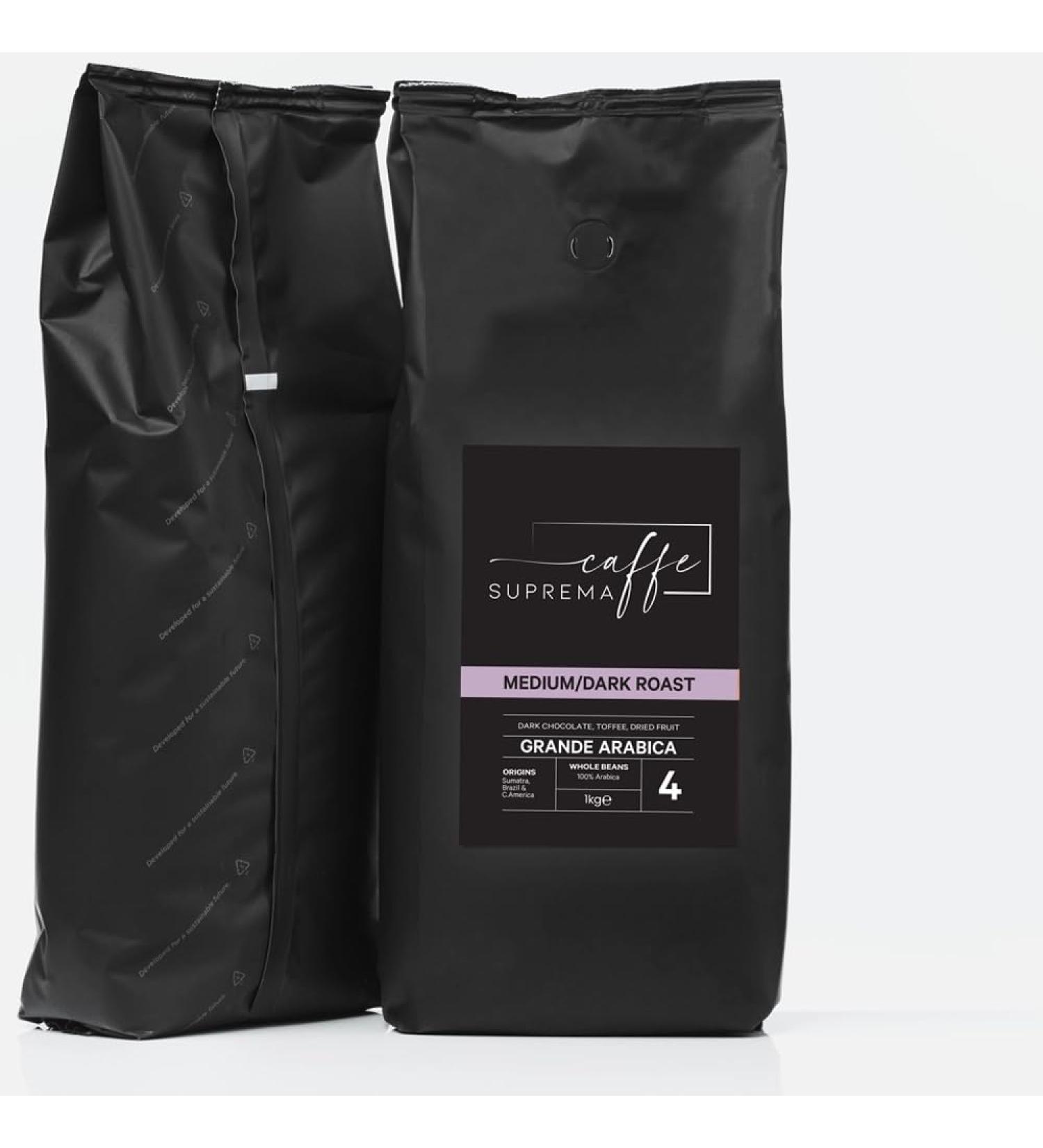 Caffe Suprema Grande Arabica Coffee Beans 1kg Medium/Dark Roast Coffee Beans