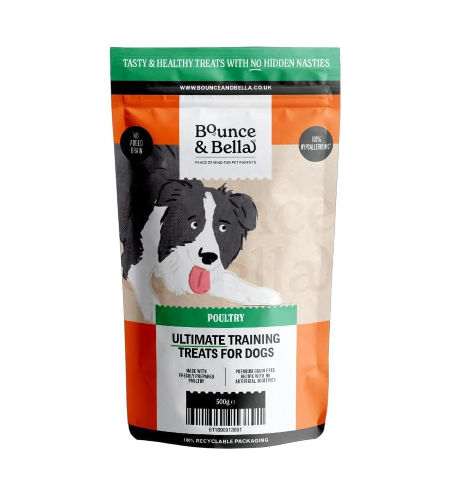 Bounce and Bella Grain Free Dog Training Treats - 800 Tasty & Healthy Treat Pack - 80% Fresh Poultry Meat 20% Potato & Sweet Potato - Hypoallergenic Treats for Dogs with Sensitive Stomachs (1 pack) Poultry 500 g (Pack of 1) - Buy Online on GoSupps.com