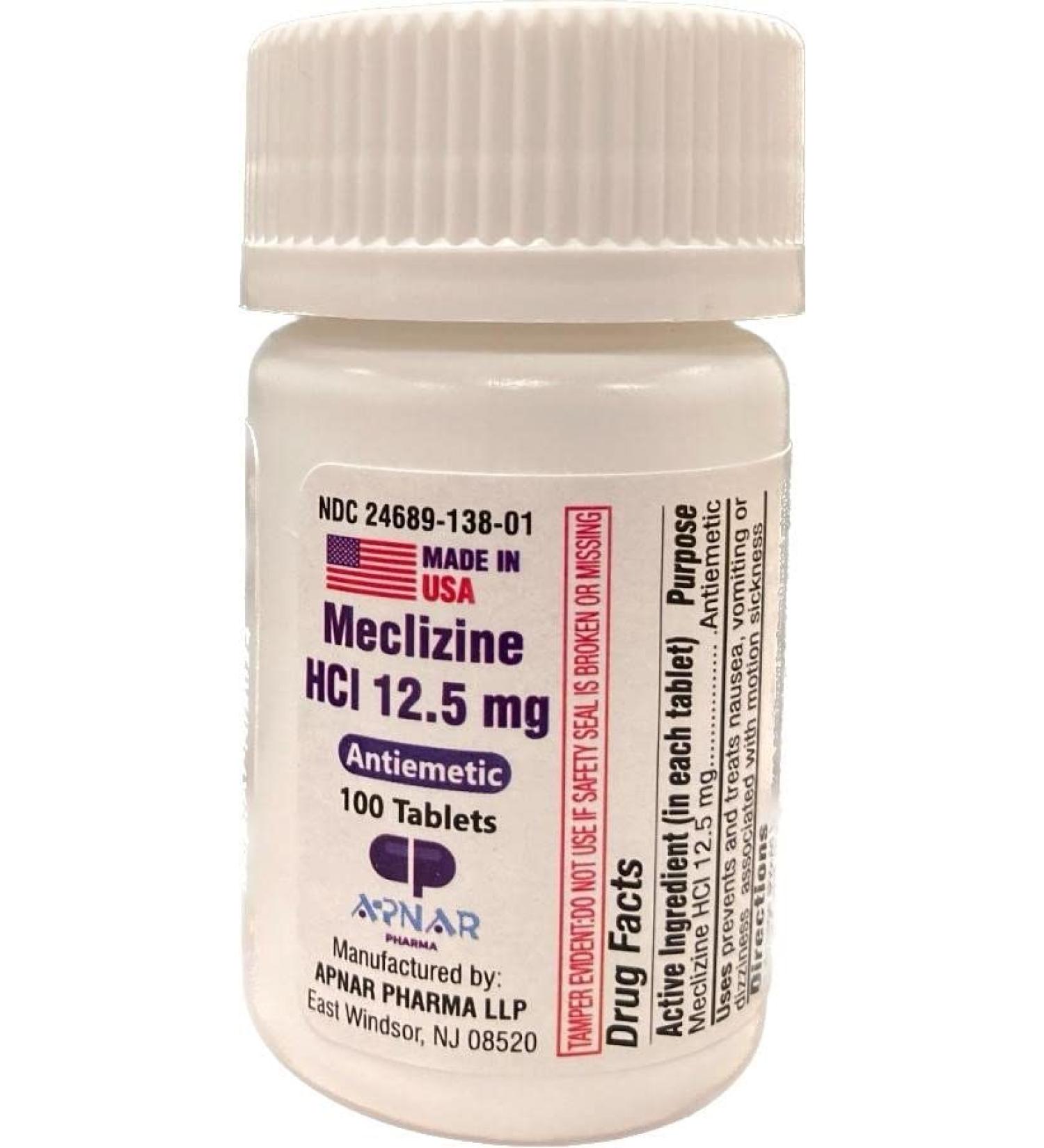 Meclizine HCL 12.5mg - 100 Tablets Antiemetic for Motion Sickness and Nausea Relief - Buy Online on GoSupps.com