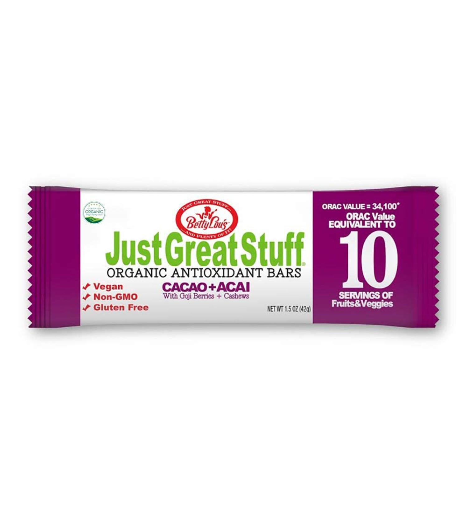Just Great Stuff Organic Cacao Acai Protein Bars - Gluten Free, Vegan, Non GMO - 12 Pack - Buy Online on GoSupps.com