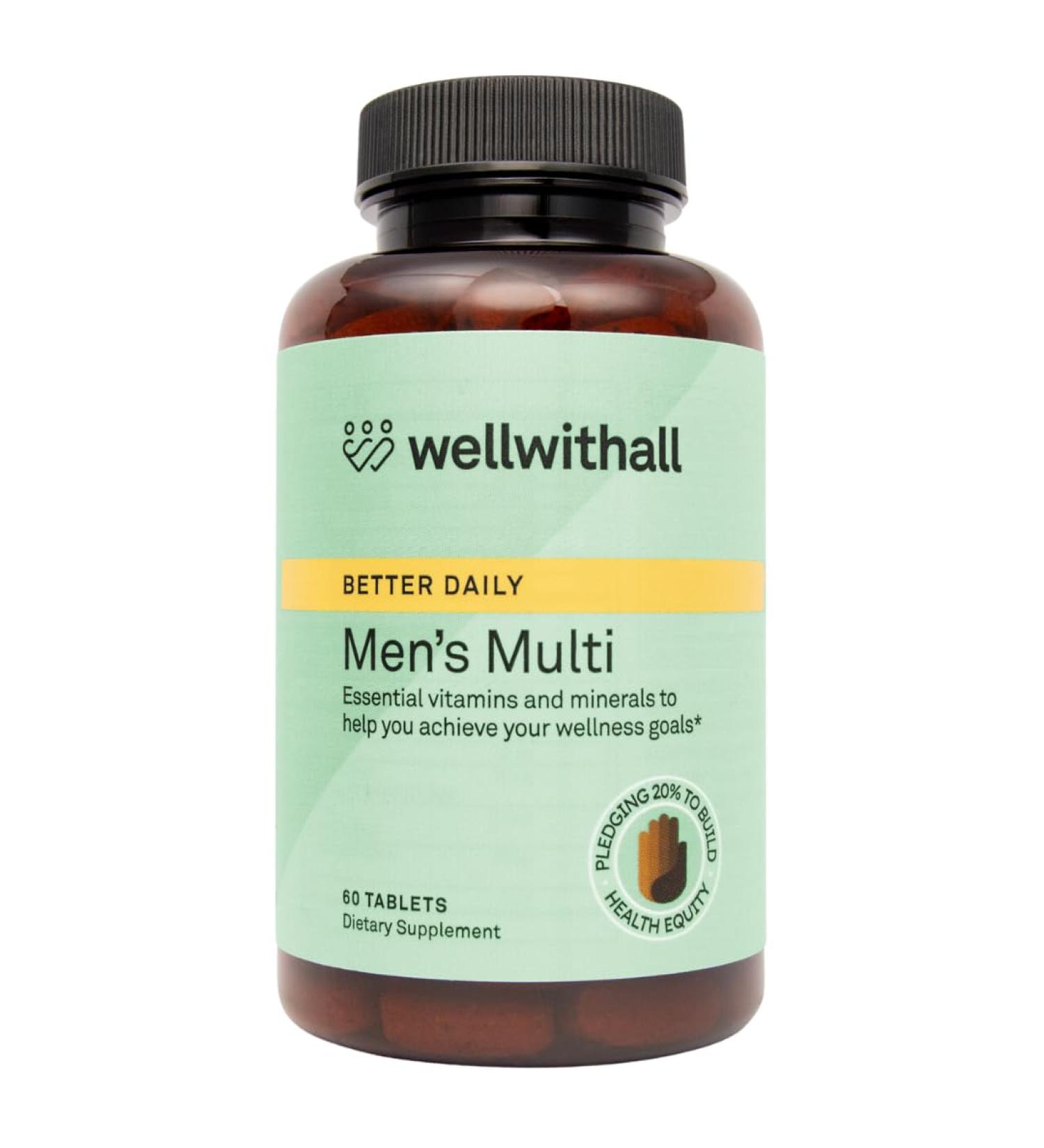 WellWithAll Multivitamin for Men with Zinc, Vitamin D, B12, K2 & Calcium | Supports Immunity, Heart Health, Muscle Building & Overall Wellness | Daily Supplement for Men | Allergen-Free | 60 Tablets - Buy Online on GoSupps.com