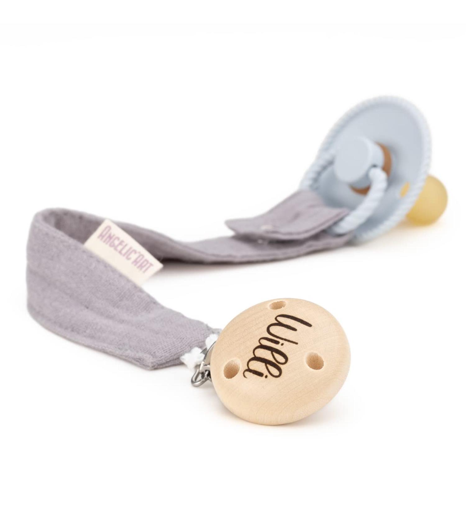 AngelicArt Personalized Pacifier Strap for Boys & Girls | Custom Name | Large Color Selection | Perfect Baby Gift (Gray) - Buy Online on GoSupps.com