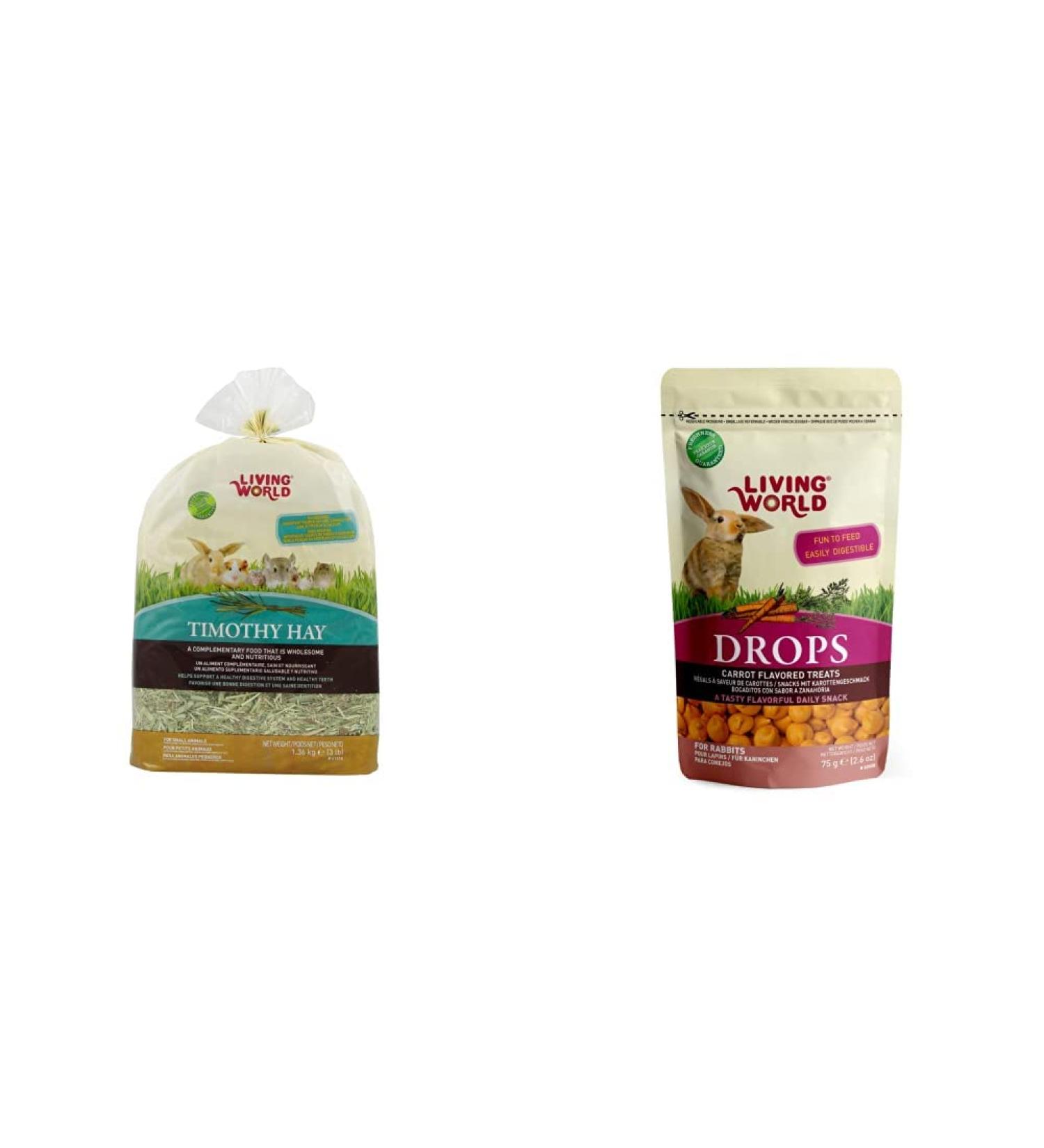 Living World Timothy Hay for Rabbits Guinea Pigs and Small Animals 3 Lb + Drops Rabbit Treat (Carrot) 2.6 Oz Timothy Hay + Rabbit Treat - Buy Online on GoSupps.com