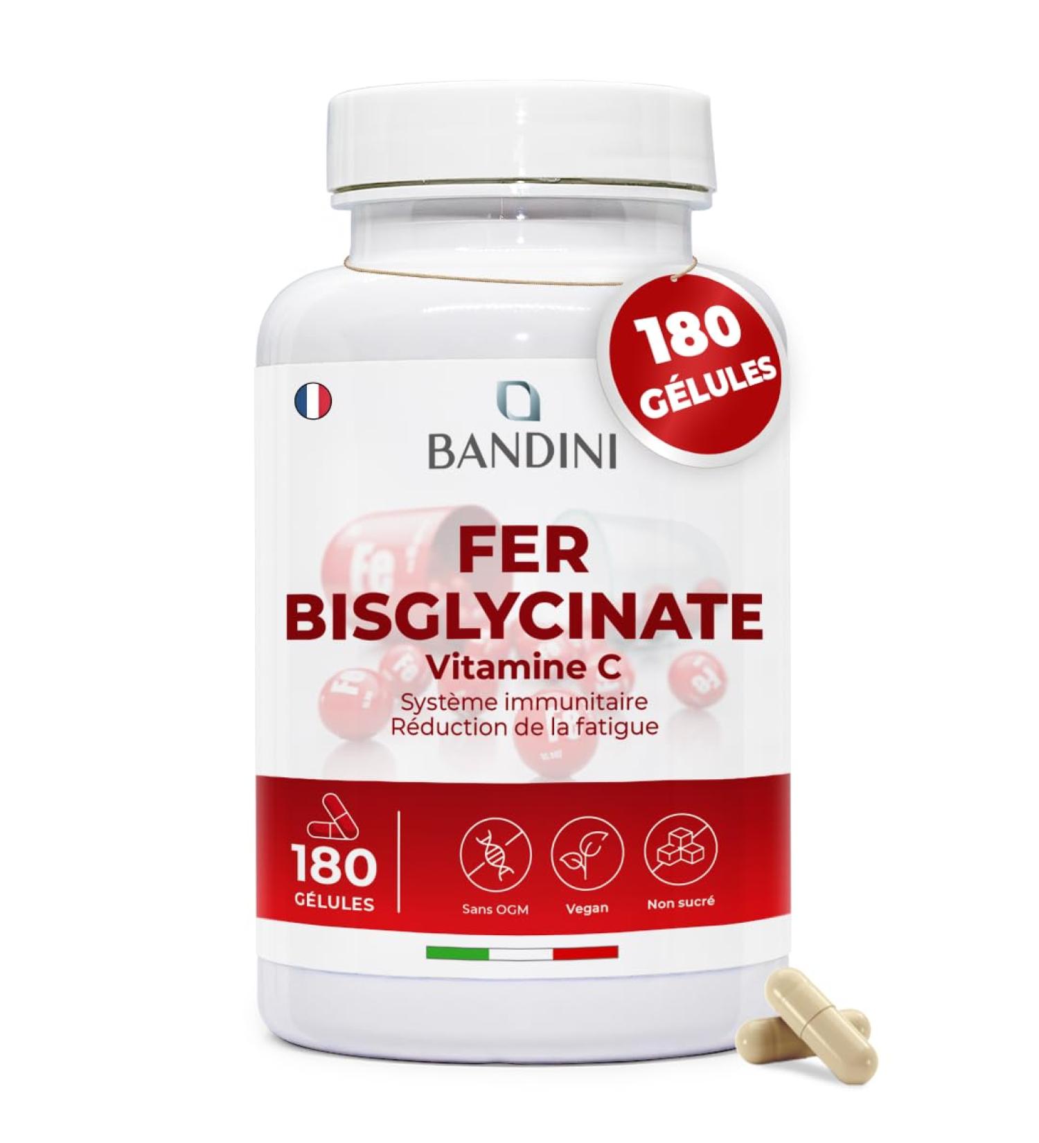Bandini Iron Bisglycinate 70mg 180 Capsules (6 Months) + Vitamin C and Acerola - Food Supplement Absorption & Bioavailability - Buy Online on GoSupps.com