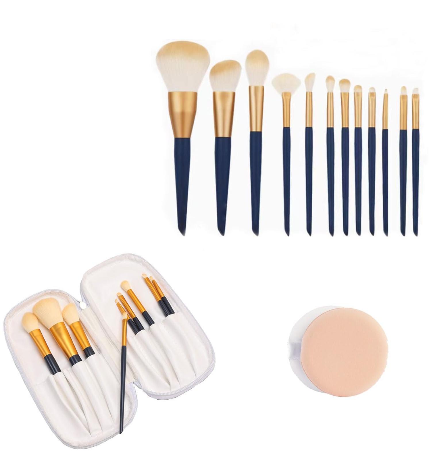 12-Piece Makeup Brush Set with Blush Concealer Eyeliner & Makeup Bag - International Shipping Available - Buy Online on GoSupps.com