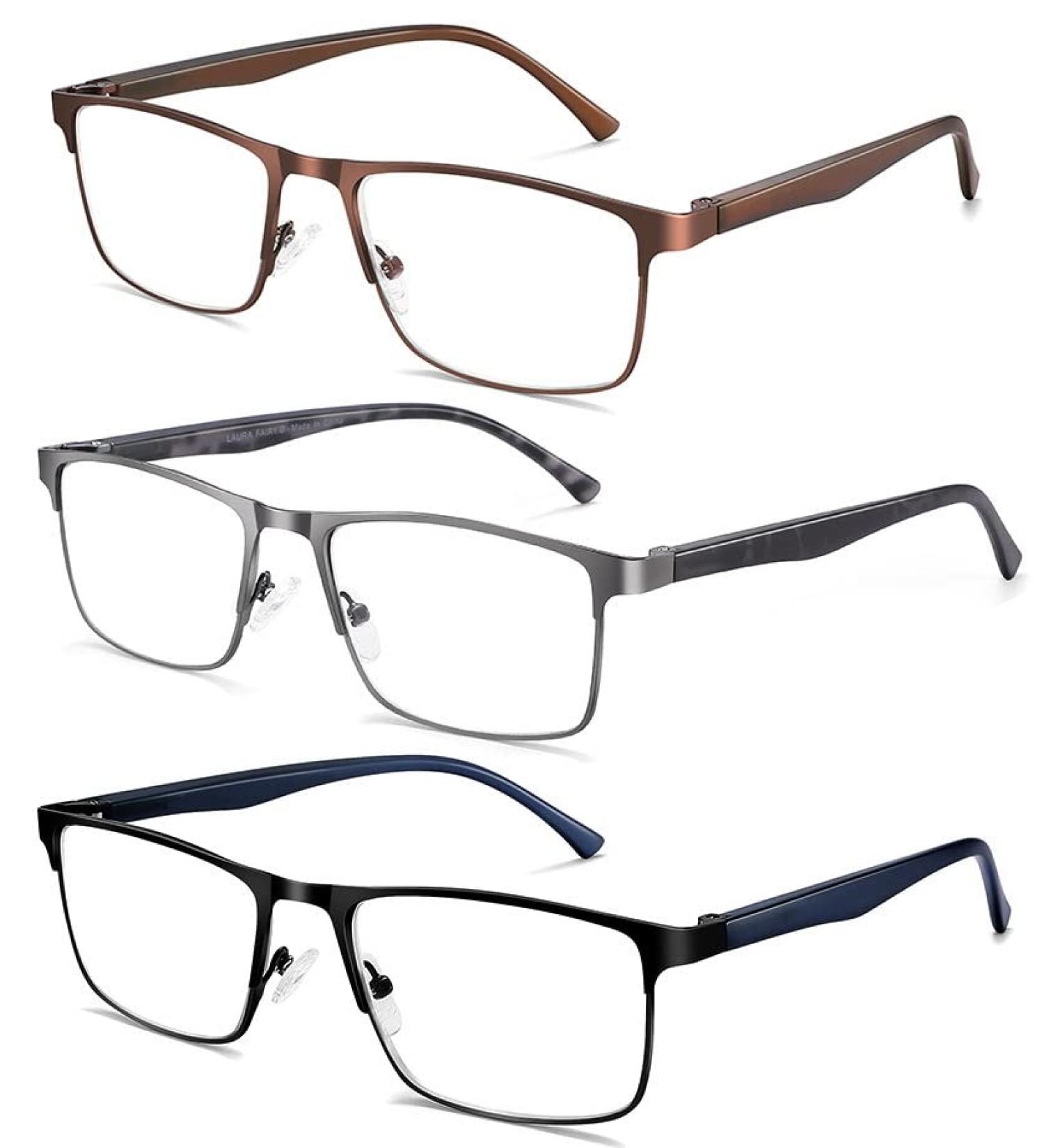 Buy Comfortable Blue Light Blocking Reading Glasses for Men - 3 Pairs with Spring Hinge - UV Protection & Eye Strain Relief - 1.25x Mix Color - Buy Online on GoSupps.com