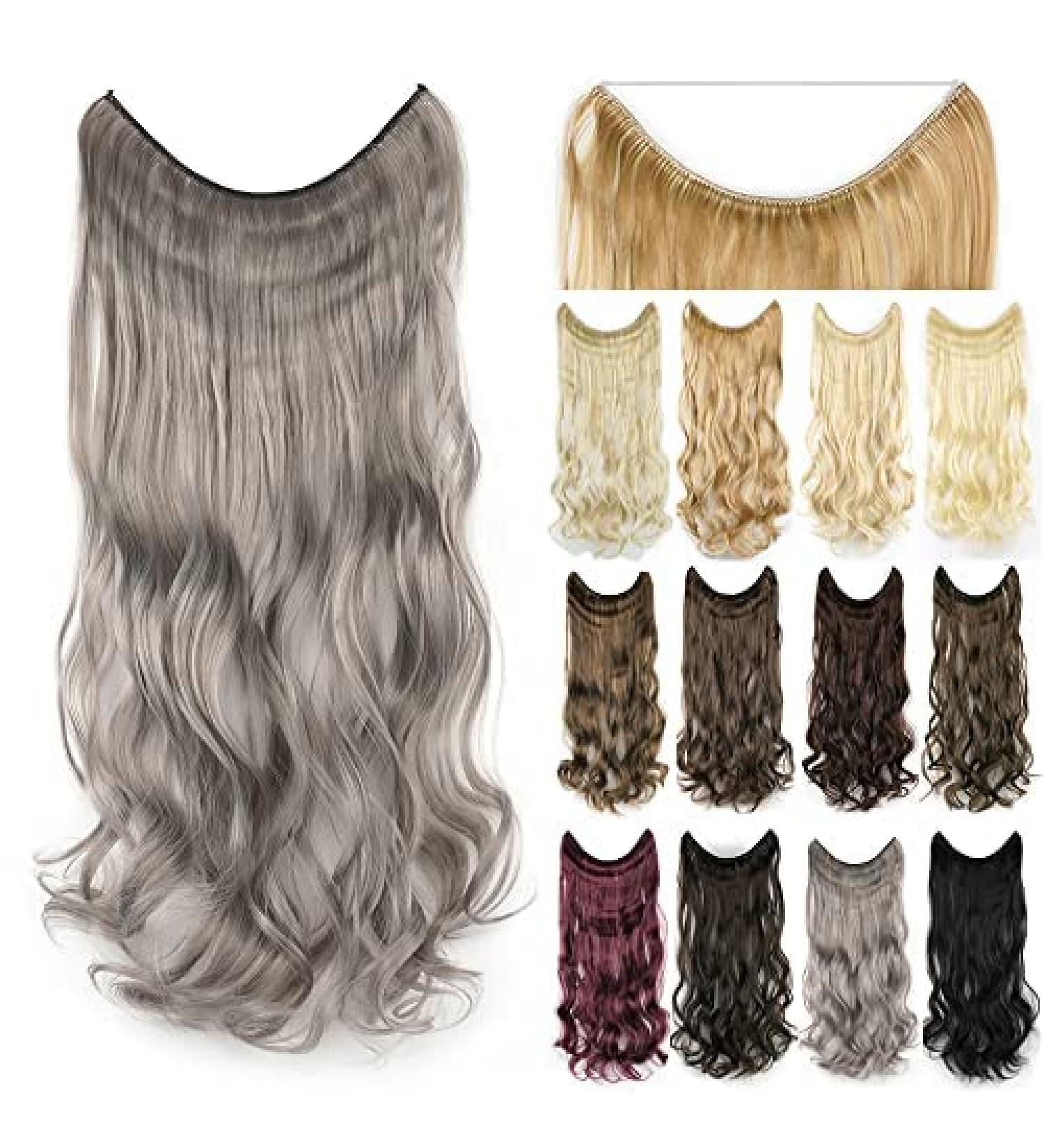 Imissu 22 '' '26' Long body corrugated hair extensions Fish cord hair part Synthetic invisible headgear flip curly hair extension pieces (26 inches gray) 26 inches gray