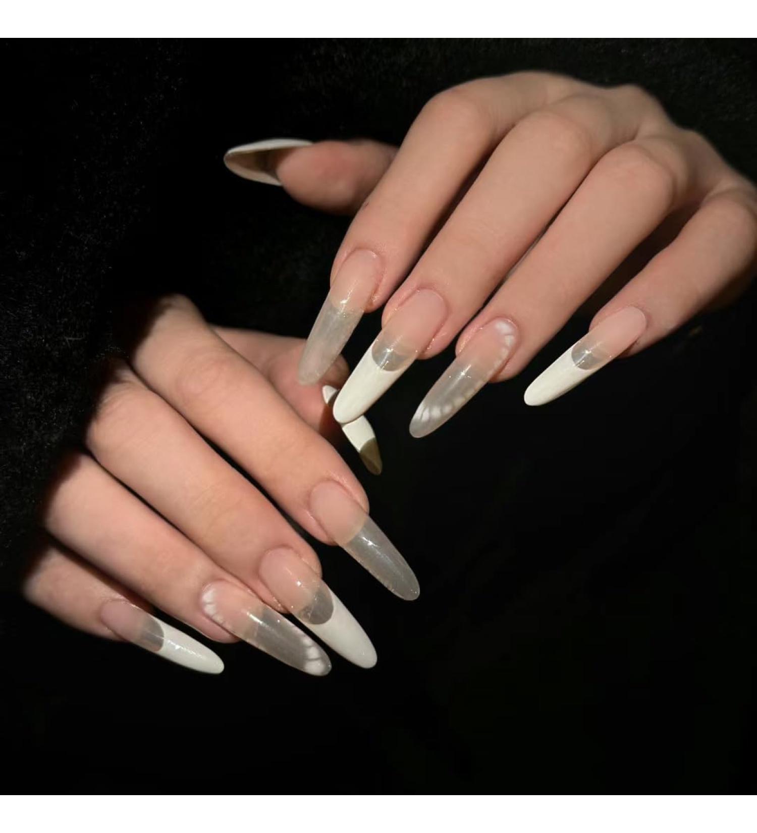 French Tip Press on Nails - Long False Nails Press On Nails with Nail Tips Crocodile Pattern Design press on nails Acrylic False Nails Cute Artificial Nails - Buy Online on GoSupps.com