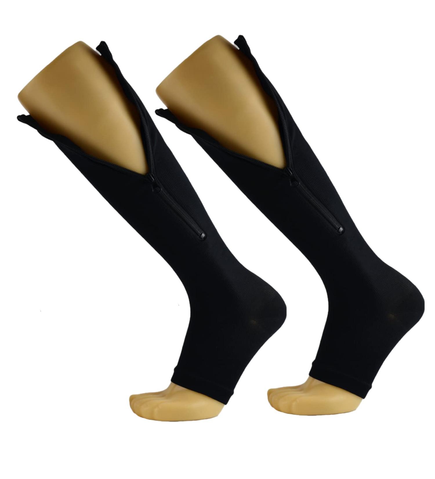 Knee Support Socks | Compression Calf Sleeves for Men & Women | Varicose Vein Relief | Knee High | Open L-XL Black - Buy Online on GoSupps.com
