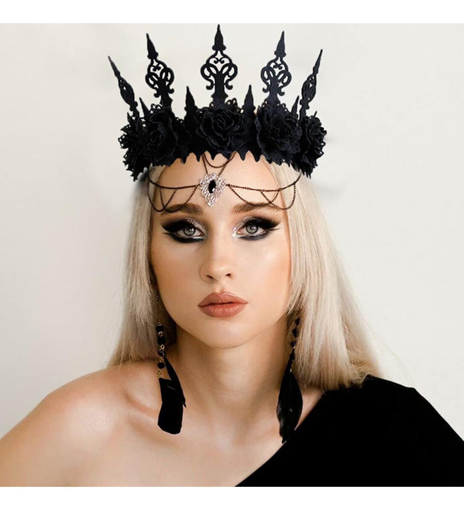 GORTIN Gothic Floral Headpiece Halloween Vintage Crown Headband | Red Rose Flower Hair Bands for Masquerade Cosplay | Witcher Makeup Ball Party Accessory (Black) - Buy Online on GoSupps.com